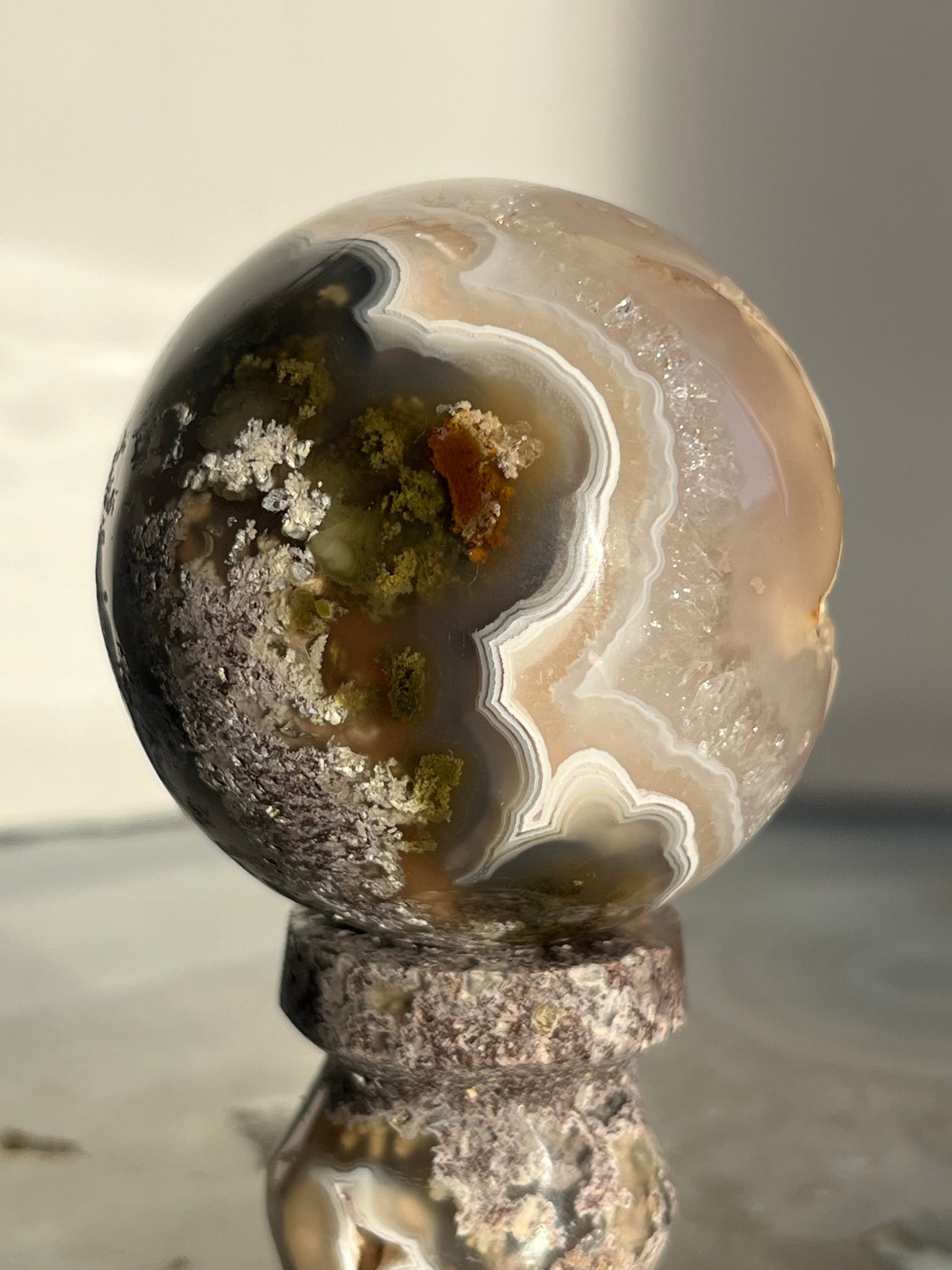 'Celestial Glyphs' Nebula Agate Sphere with Custom Stand C
