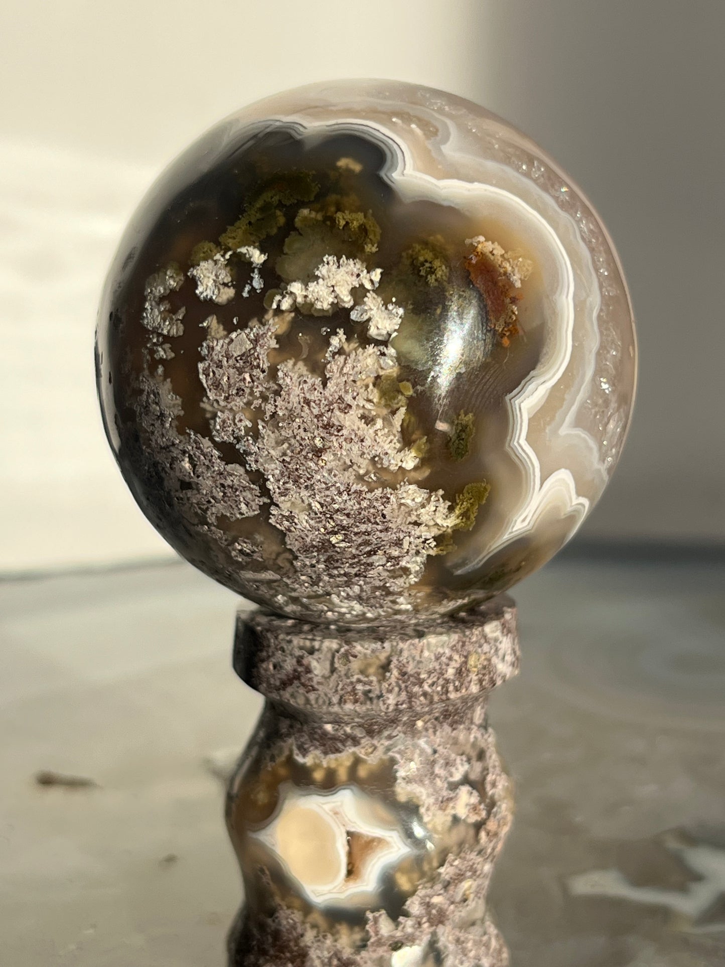 'Celestial Glyphs' Nebula Agate Sphere with Custom Stand C