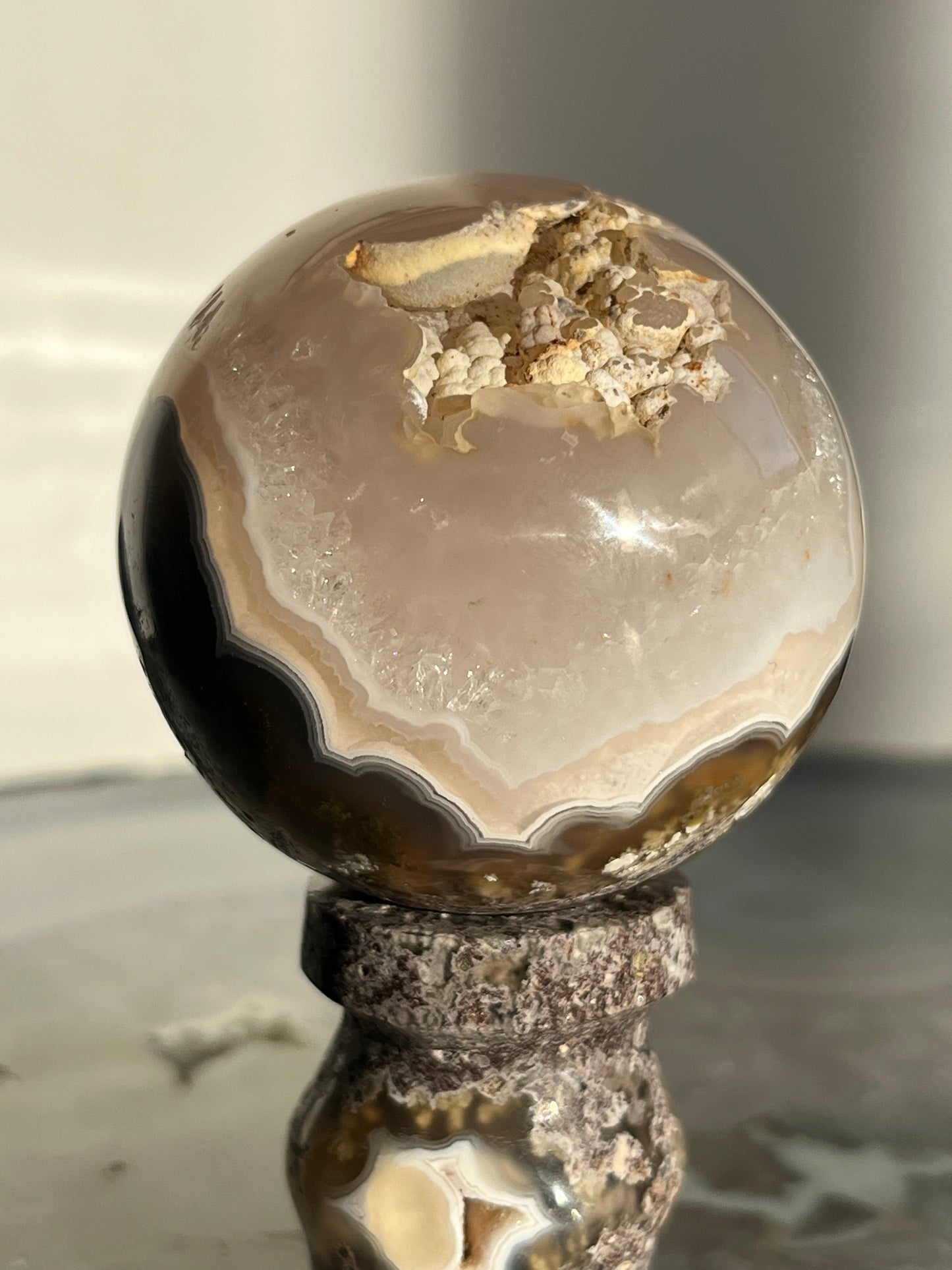 'Celestial Glyphs' Nebula Agate Sphere with Custom Stand C