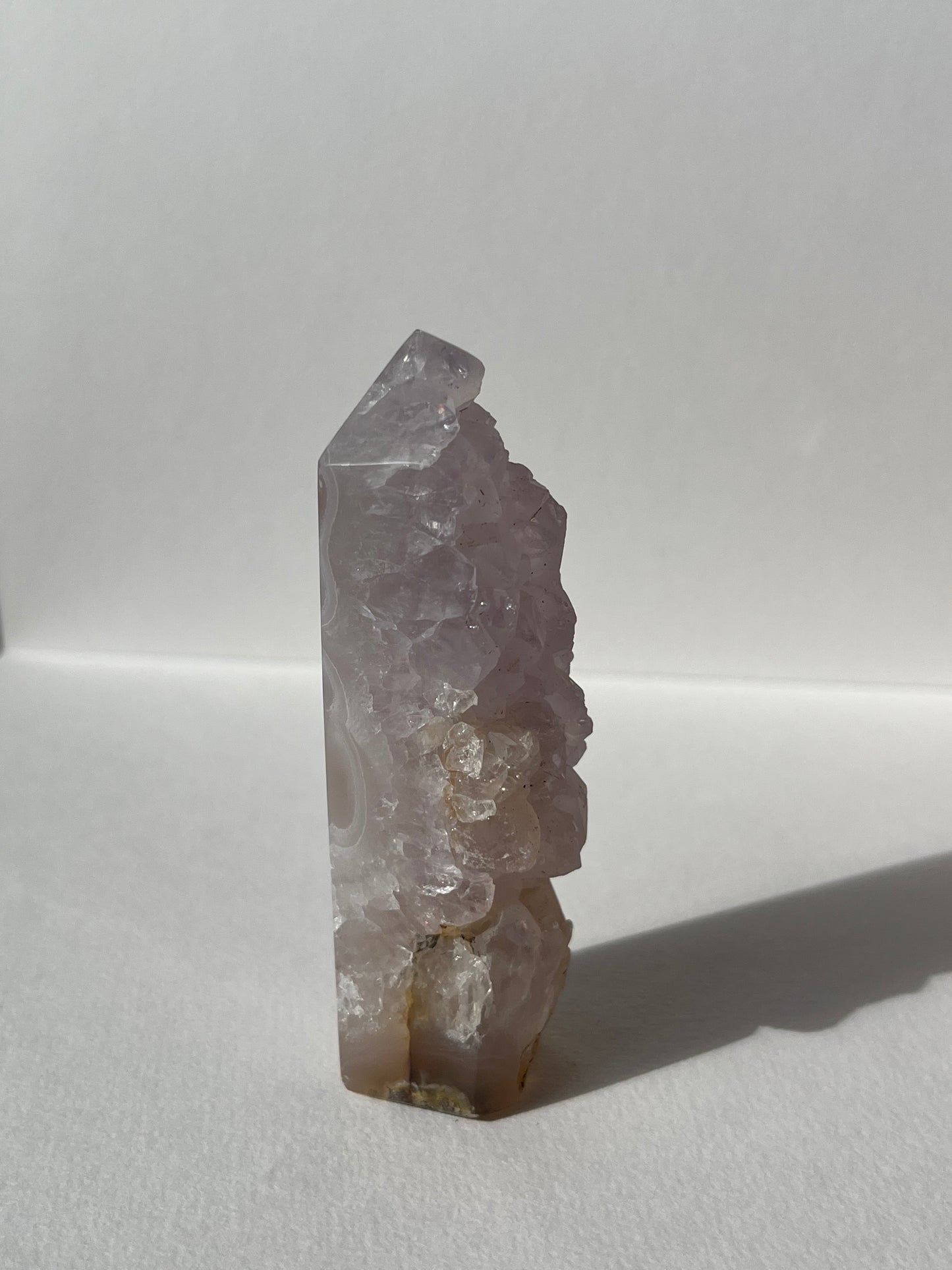 Orbicular Nebula Agate with Amethyst Geode and Dendrites Tower A