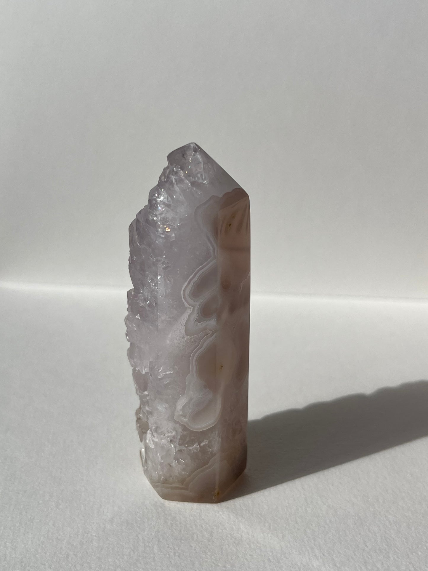 Orbicular Nebula Agate with Amethyst Geode and Dendrites Tower A