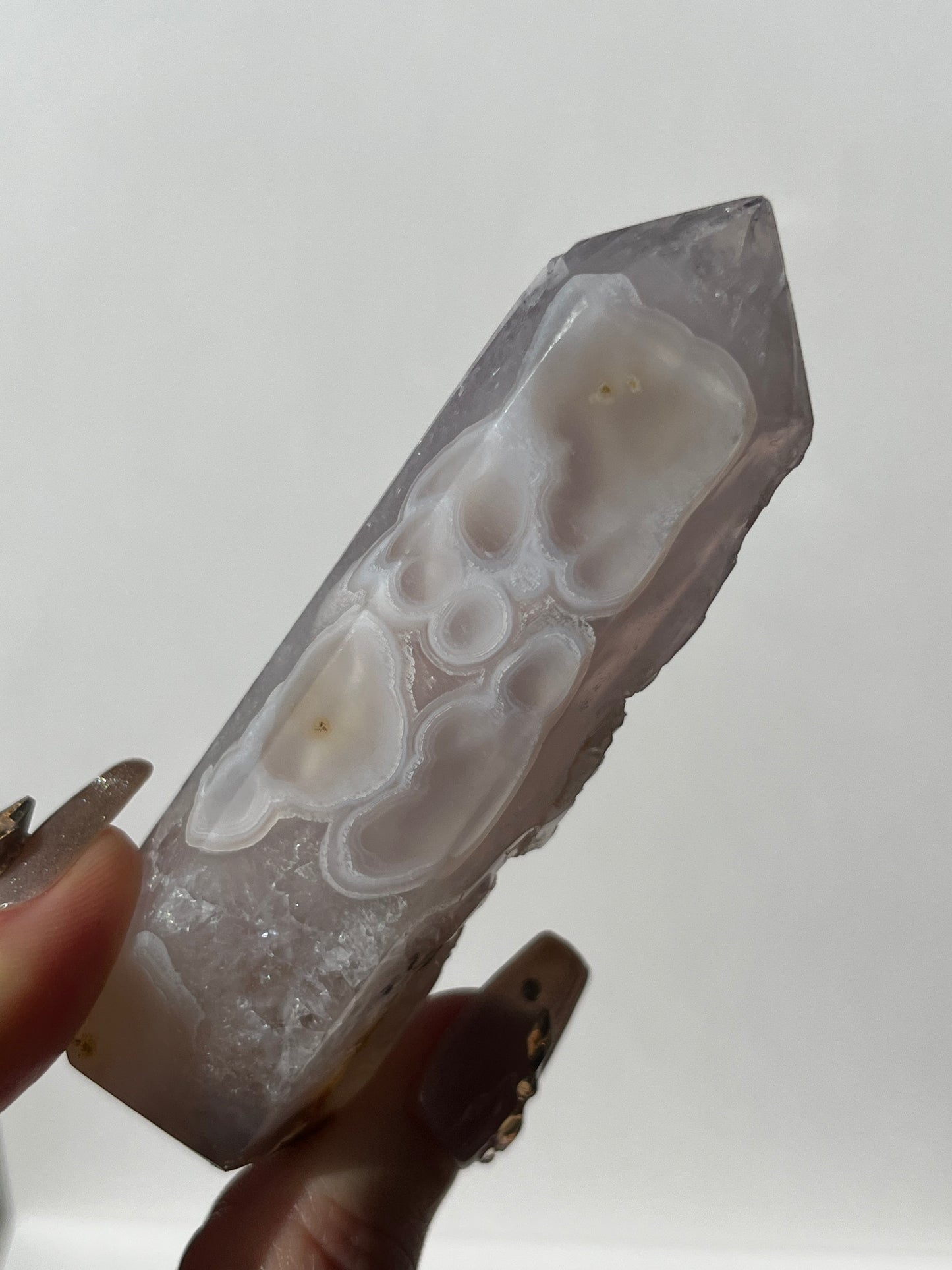 Orbicular Nebula Agate with Amethyst Geode and Dendrites Tower A