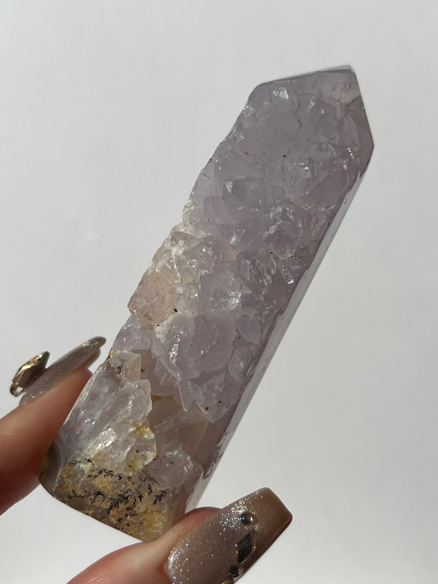 Orbicular Nebula Agate with Amethyst Geode and Dendrites Tower A