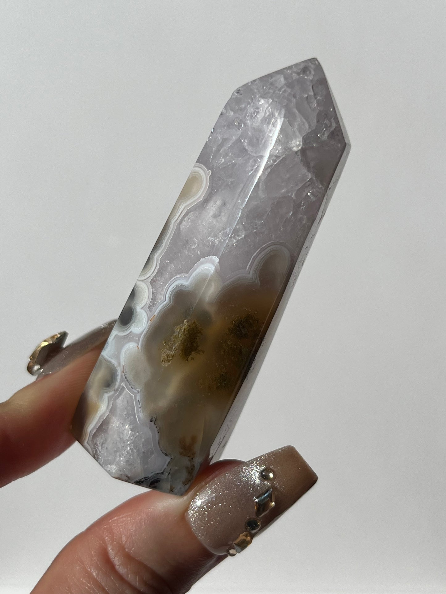 Orbicular Nebula Agate with Amethyst Tower C