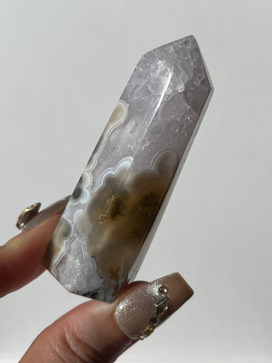 Orbicular Nebula Agate with Amethyst Tower C