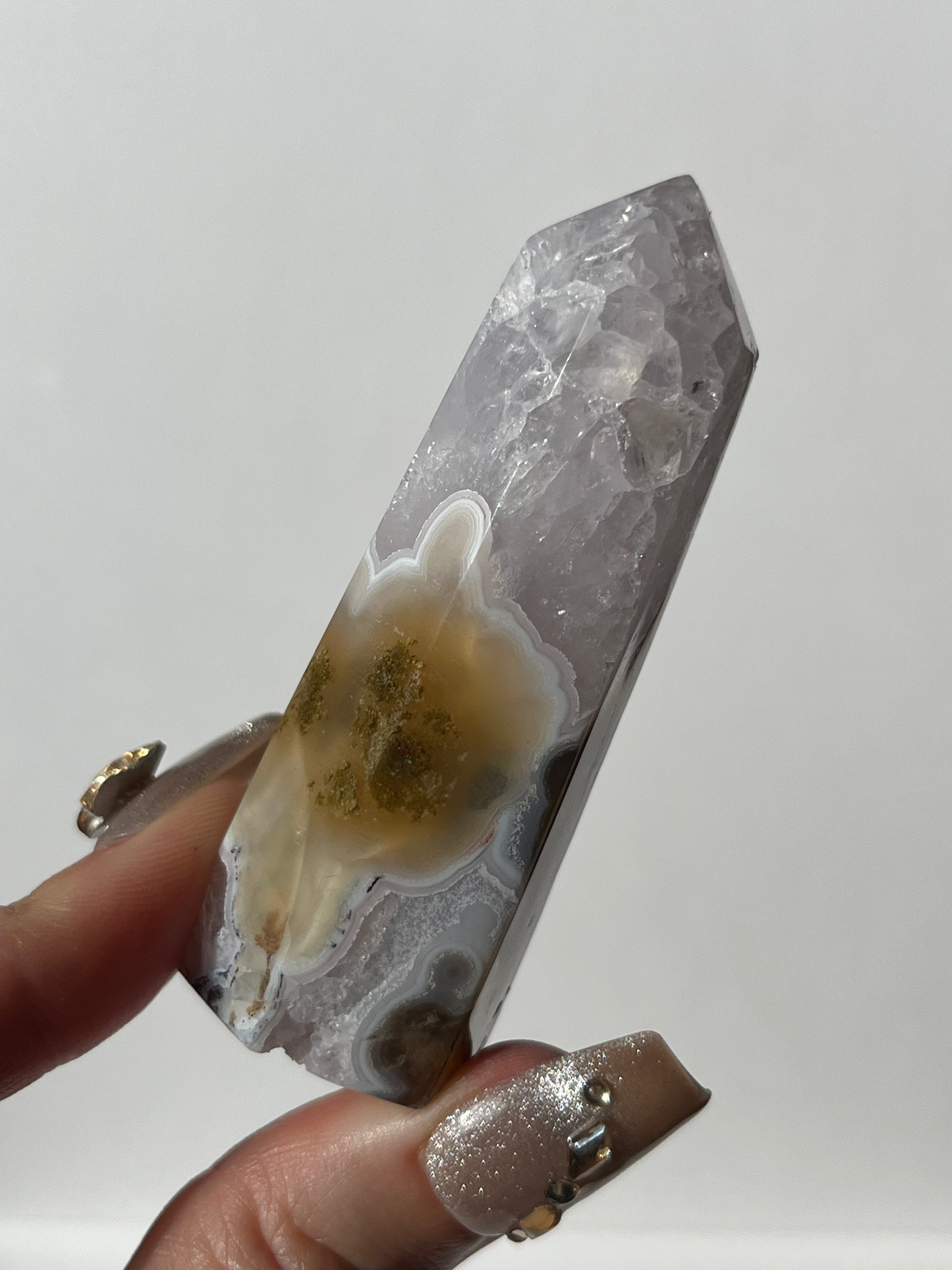 Orbicular Nebula Agate with Amethyst Tower C