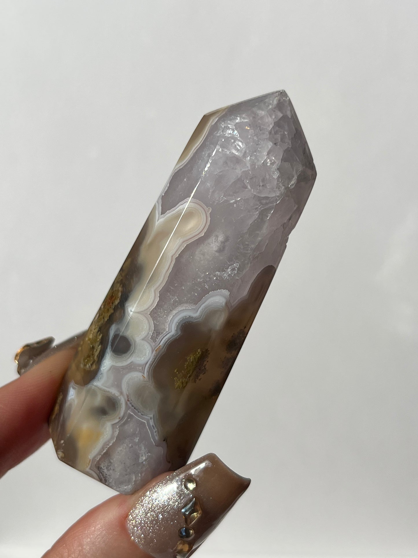 Orbicular Nebula Agate with Amethyst Tower C