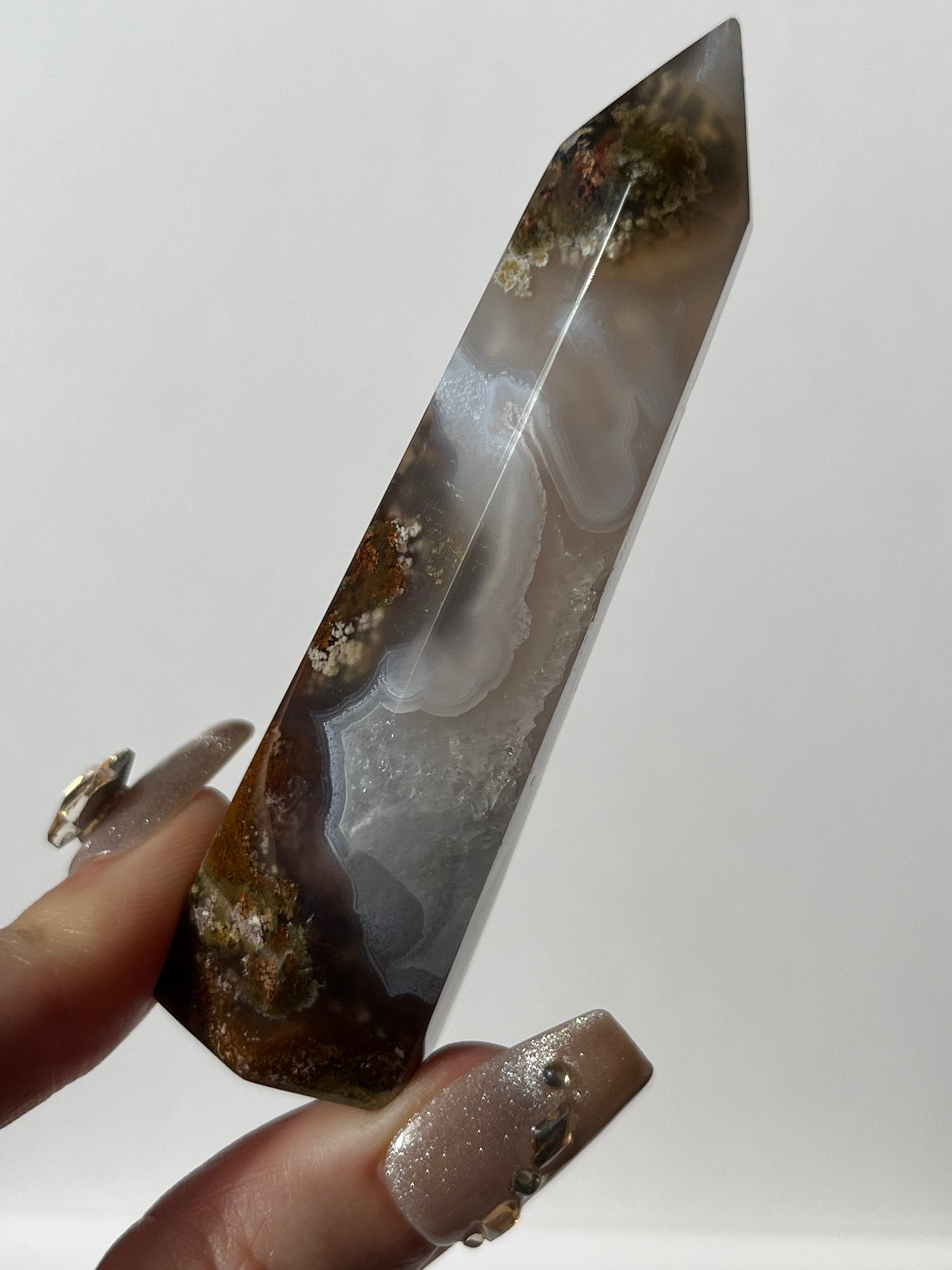 Nebula Agate with Scenic Moss Tower D