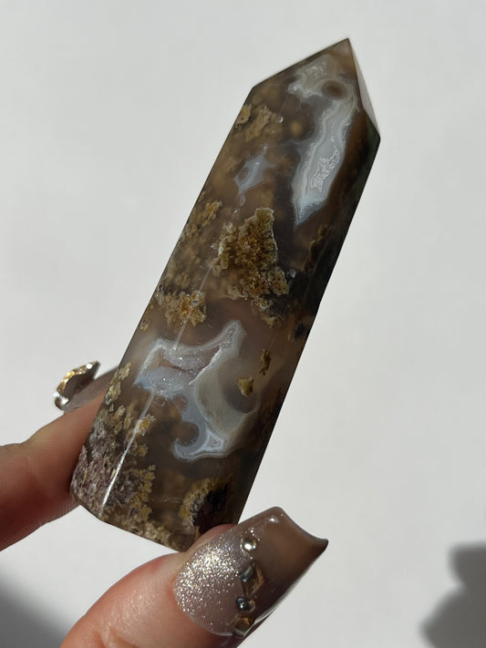 Druzy Nebula Agate with Scenic Moss Tower G