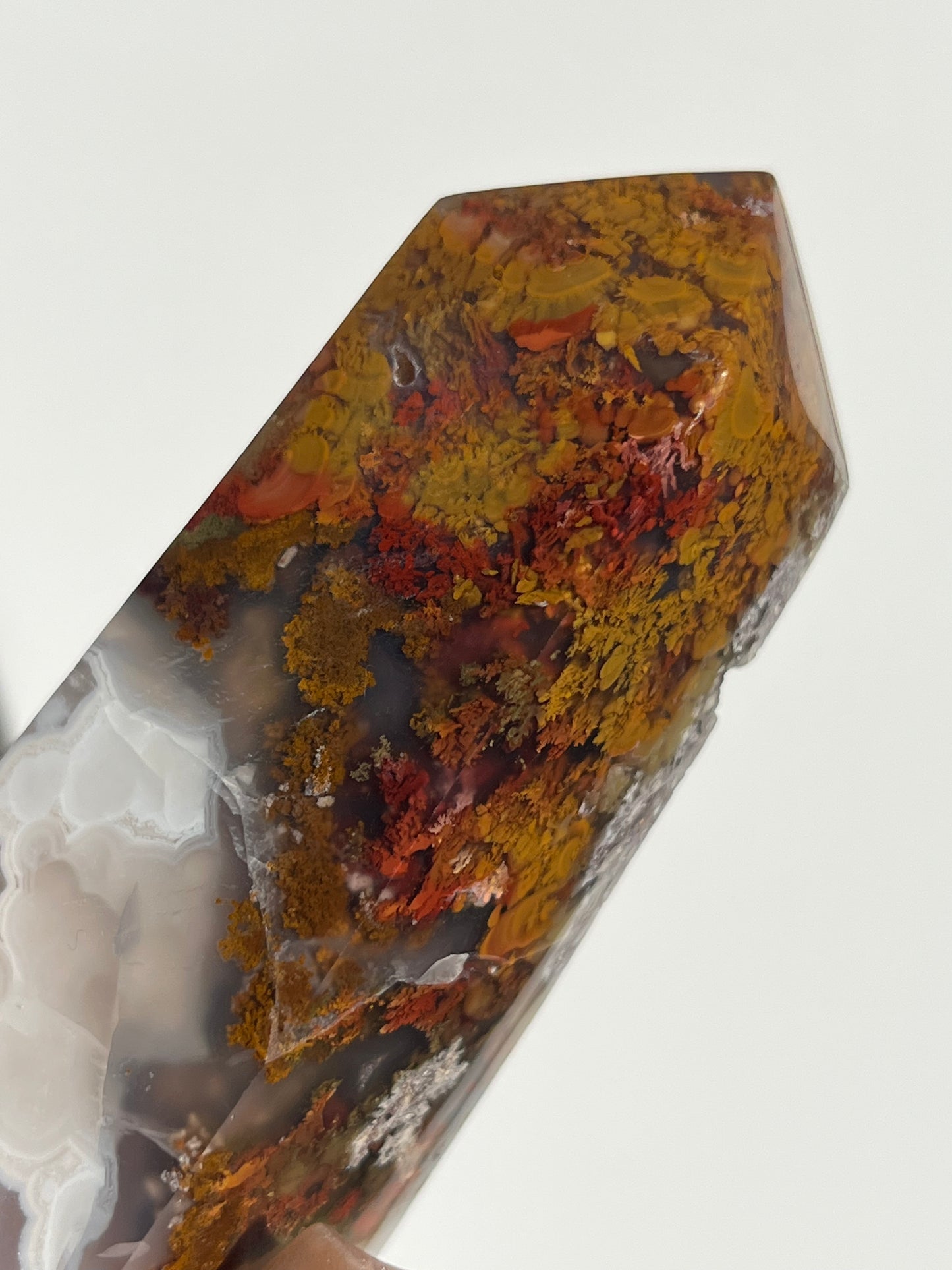 Nebula Agate and Multicoloured Scenic Moss with Amethyst Tower A