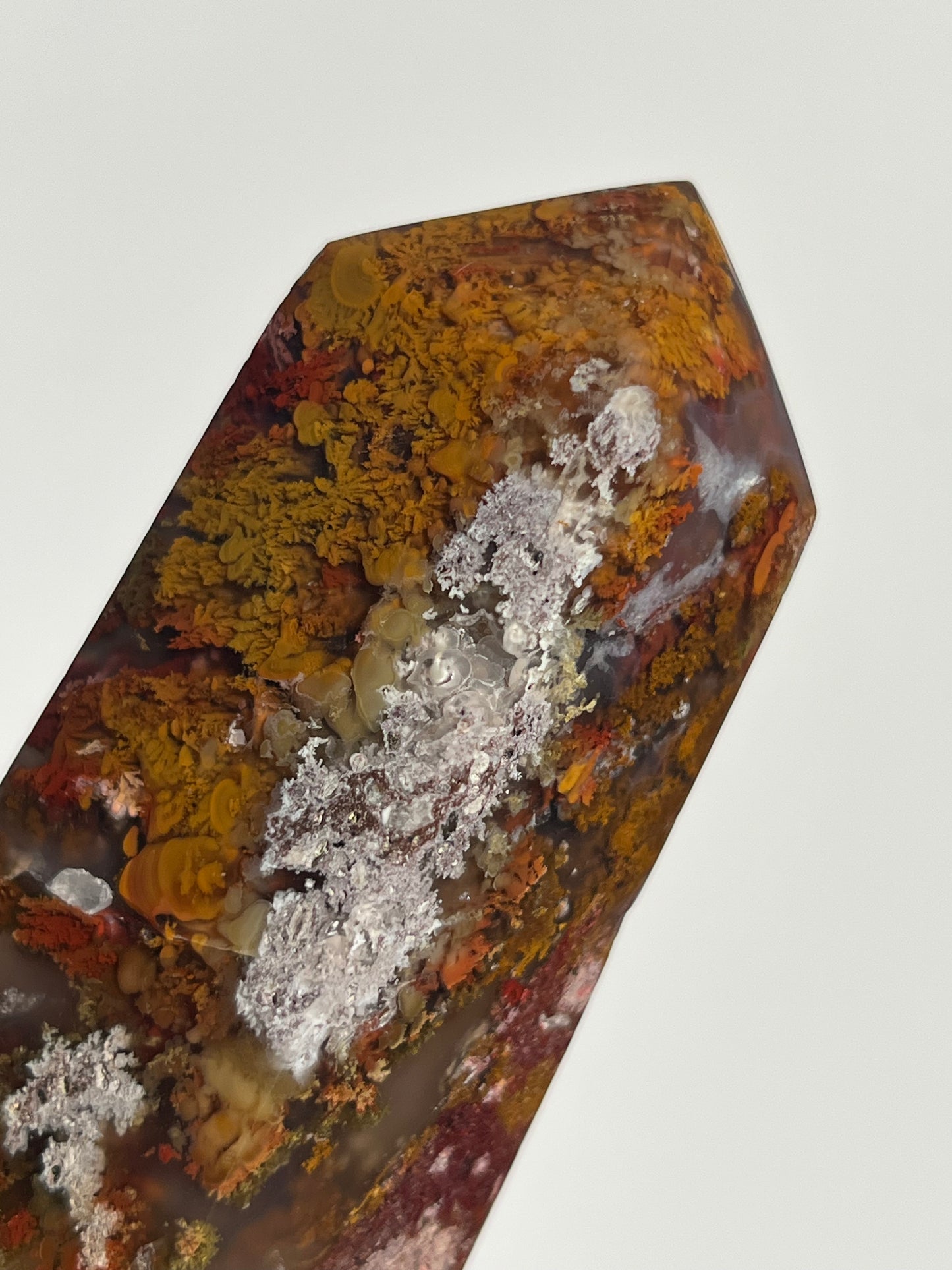 Nebula Agate and Multicoloured Scenic Moss with Amethyst Tower A