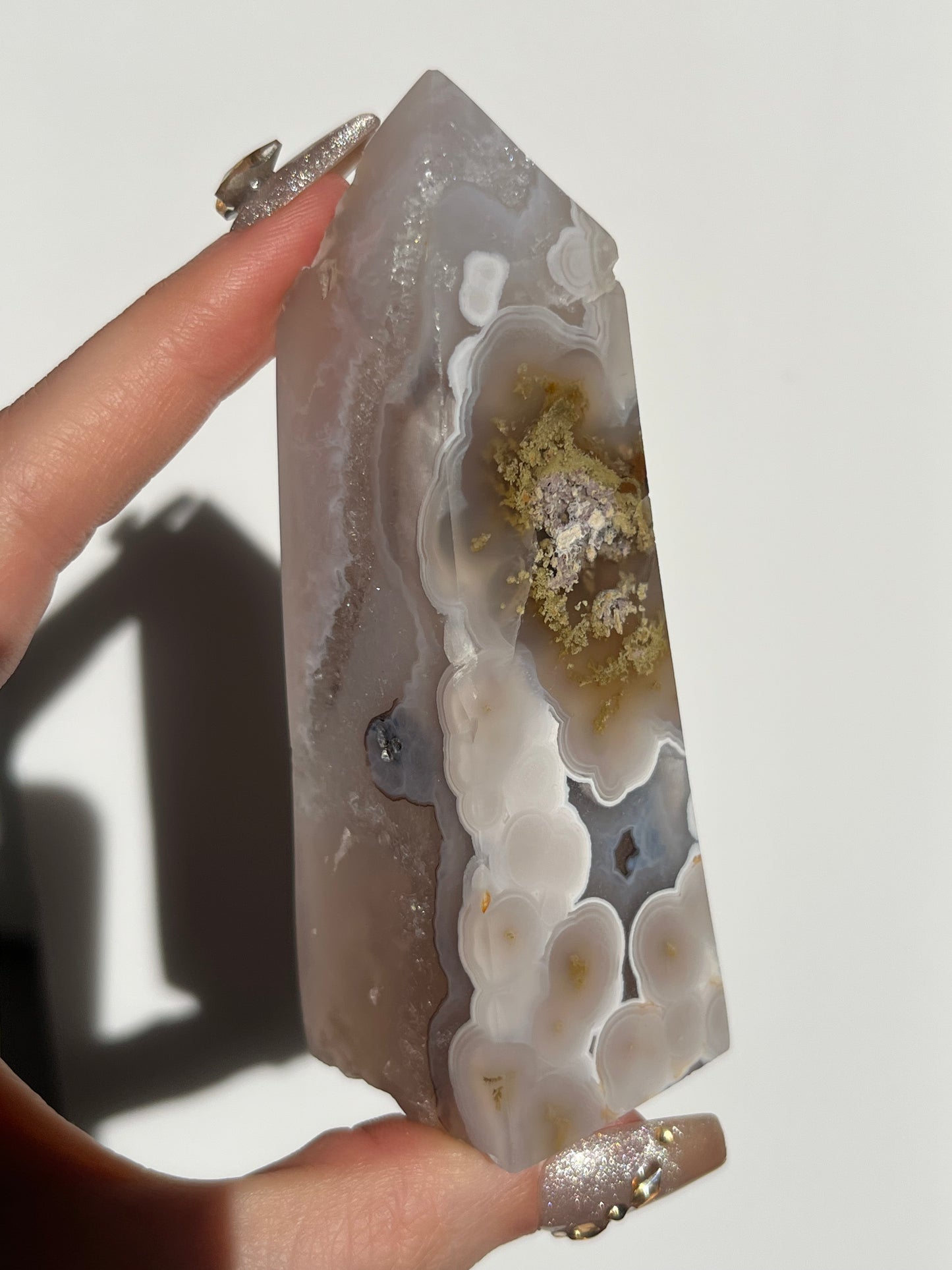 Orbicular Nebula Agate Tower with Dendritic Inclusions B