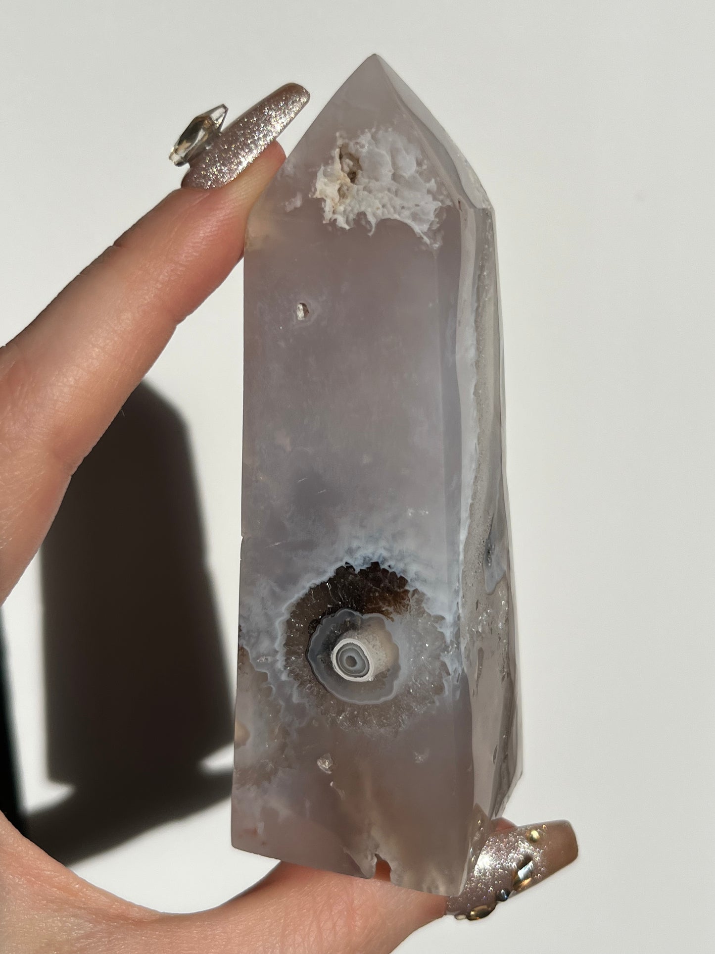 Orbicular Nebula Agate Tower with Dendritic Inclusions B