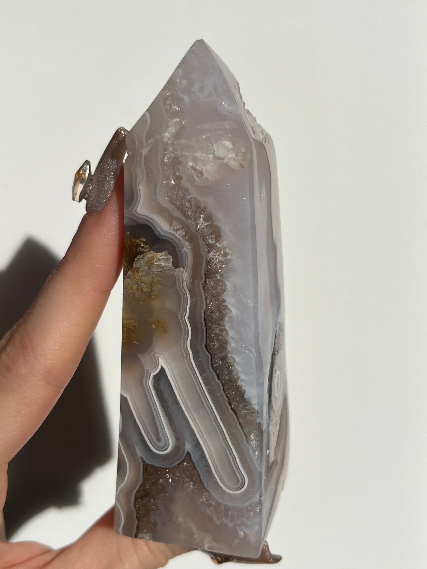 Orbicular Nebula Agate Tower with Dendritic Inclusions B