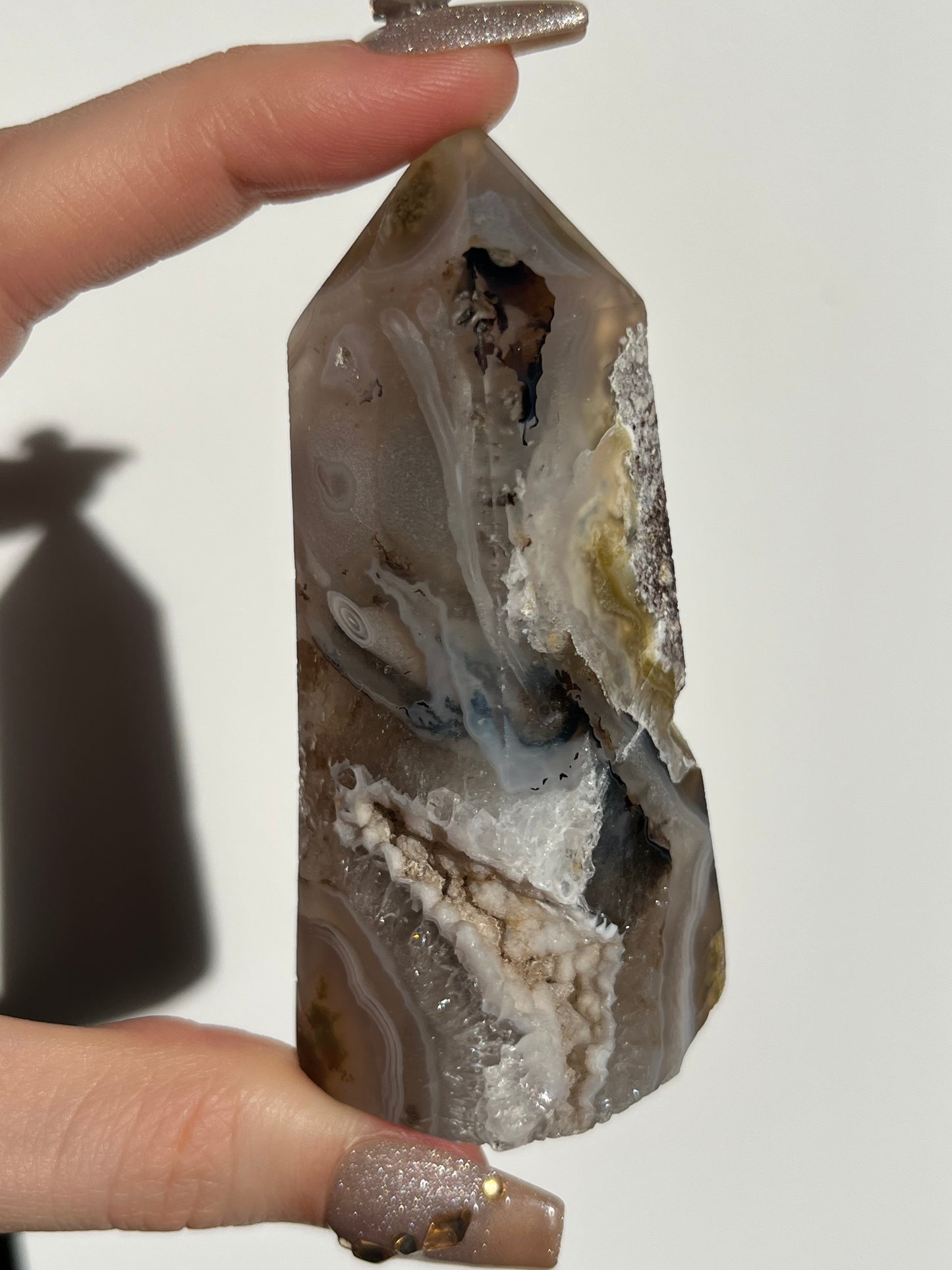 Druzy Orbicular Nebula Agate Tower with Dendritic Inclusions D