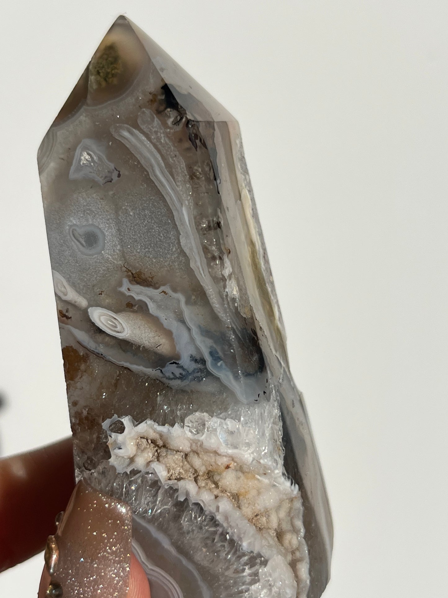 Druzy Orbicular Nebula Agate Tower with Dendritic Inclusions D
