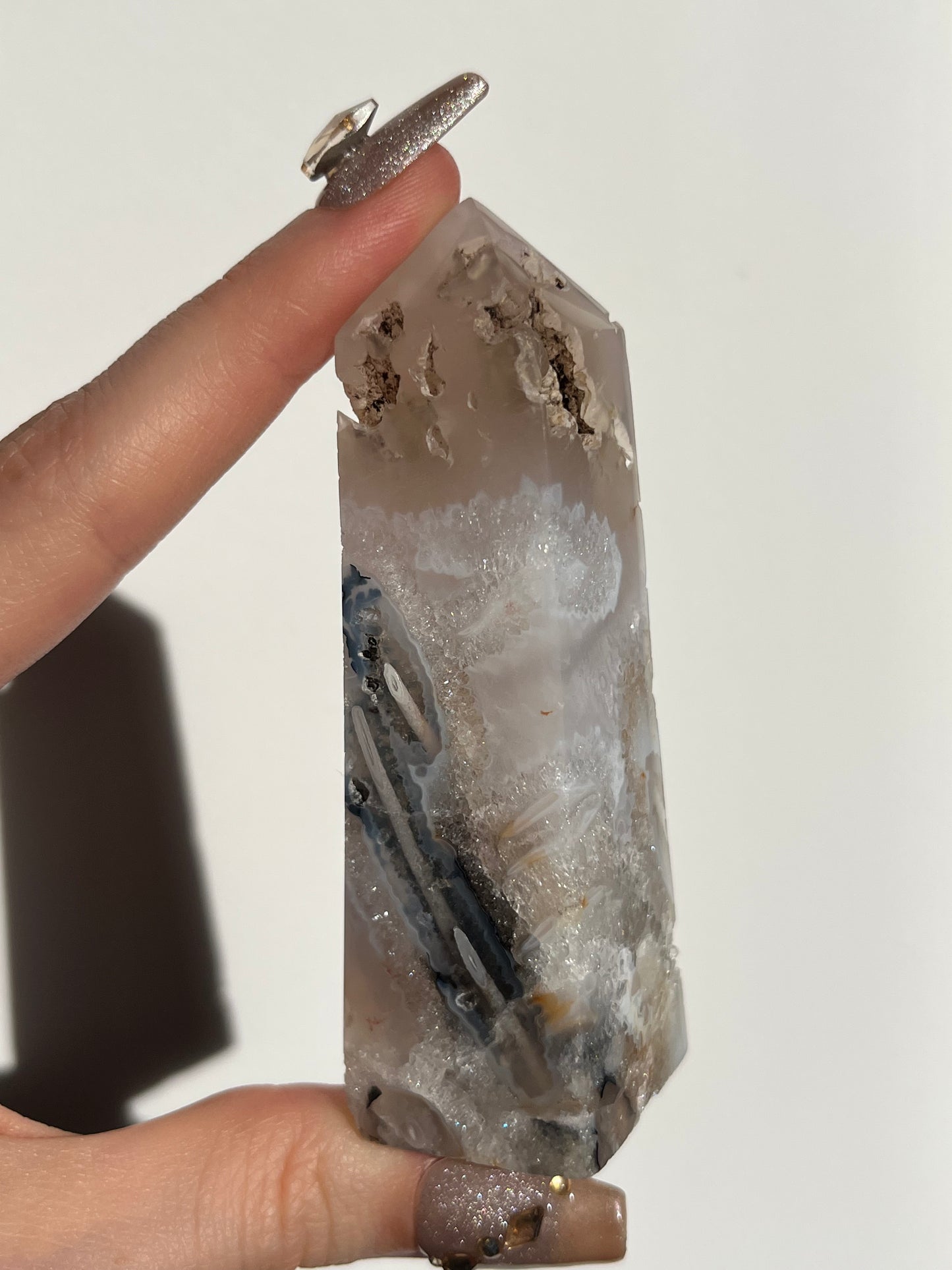 Orbicular Nebula Agate Tower with Dendritic Inclusions F