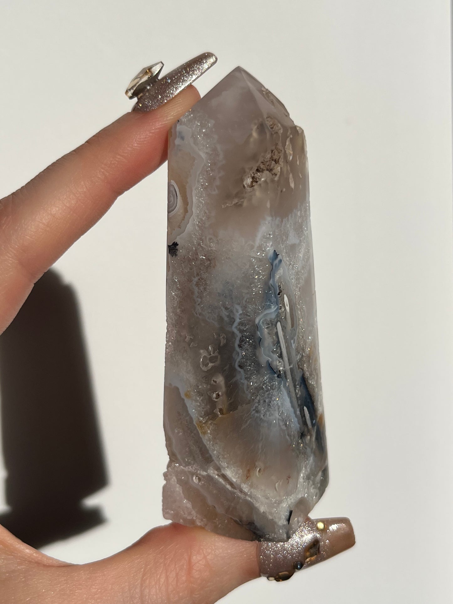 Orbicular Nebula Agate Tower with Dendritic Inclusions F