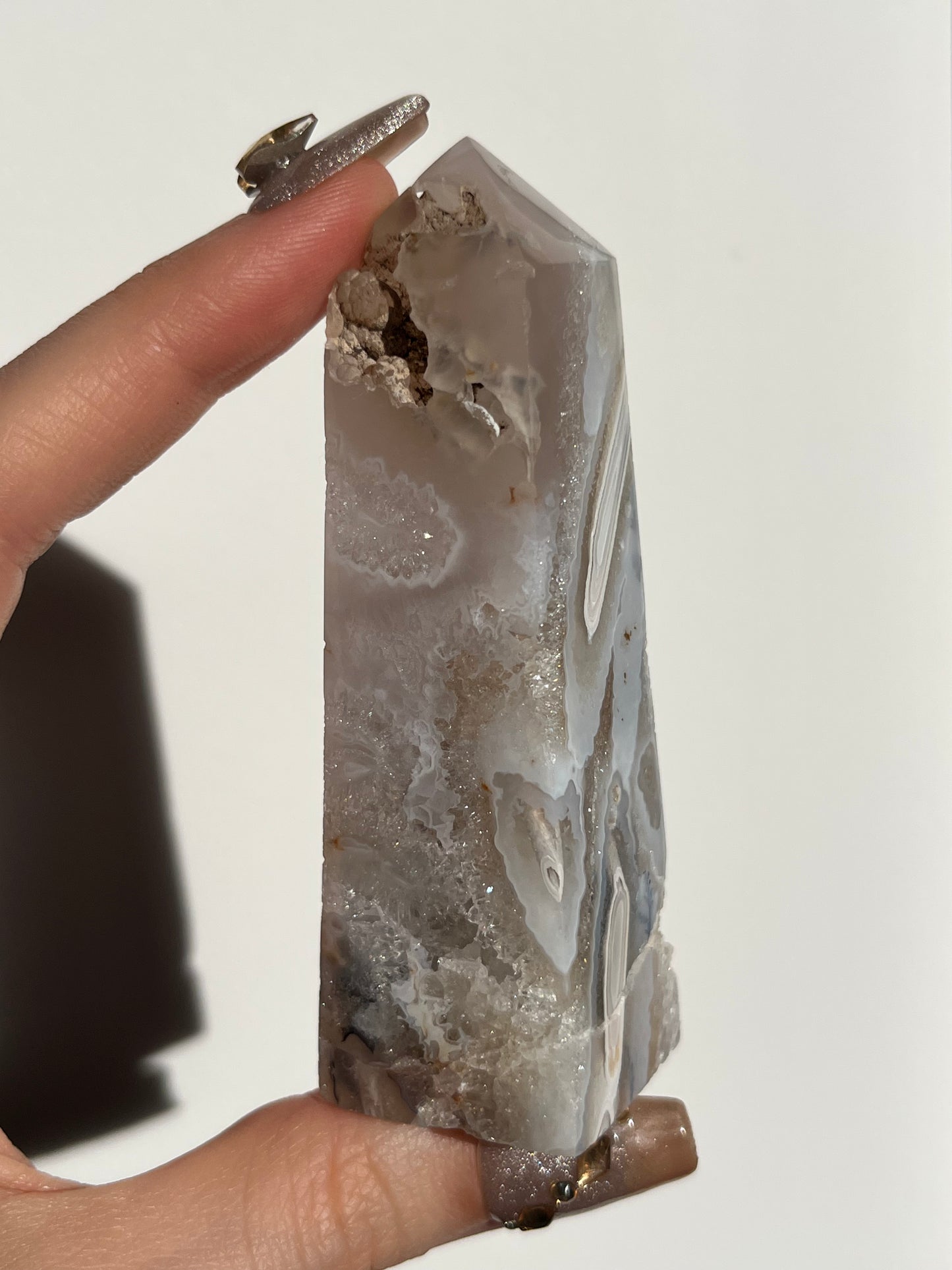 Orbicular Nebula Agate Tower with Dendritic Inclusions F