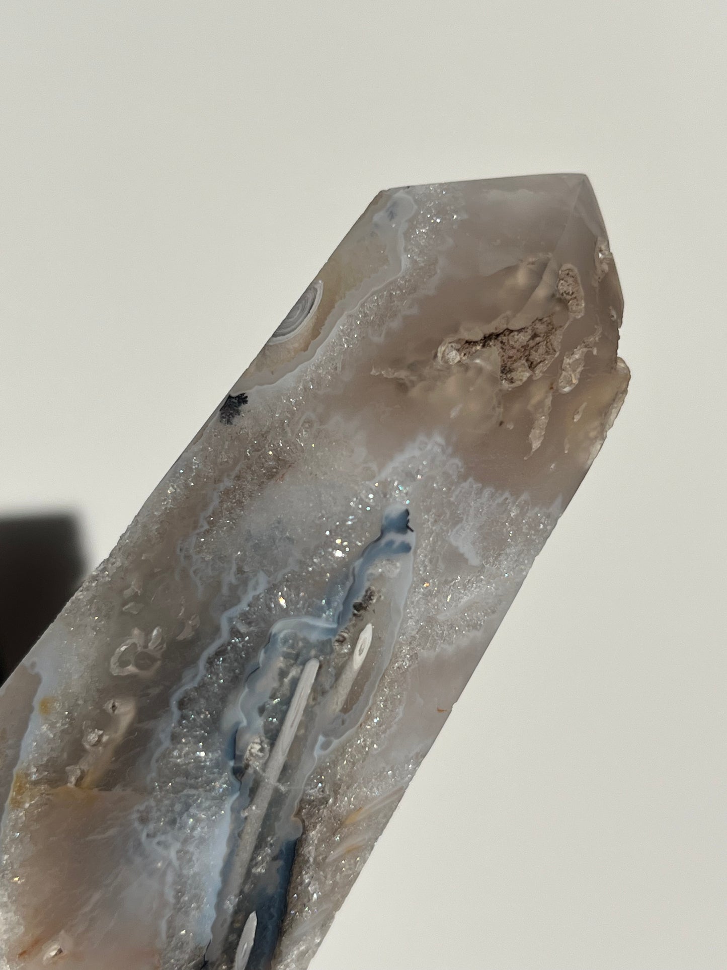 Orbicular Nebula Agate Tower with Dendritic Inclusions F