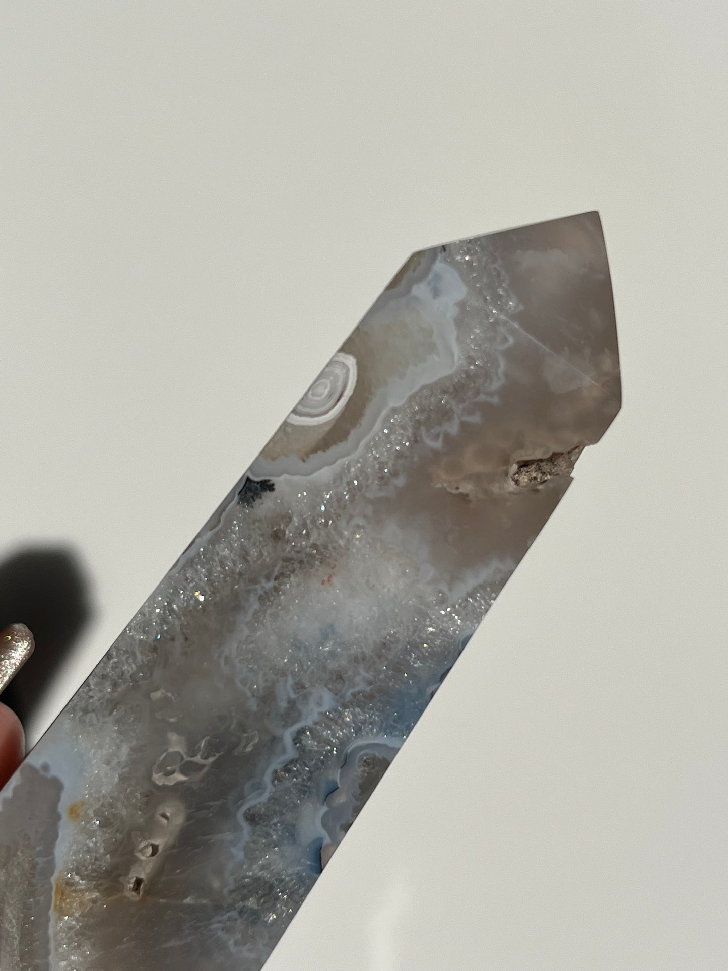 Orbicular Nebula Agate Tower with Dendritic Inclusions F