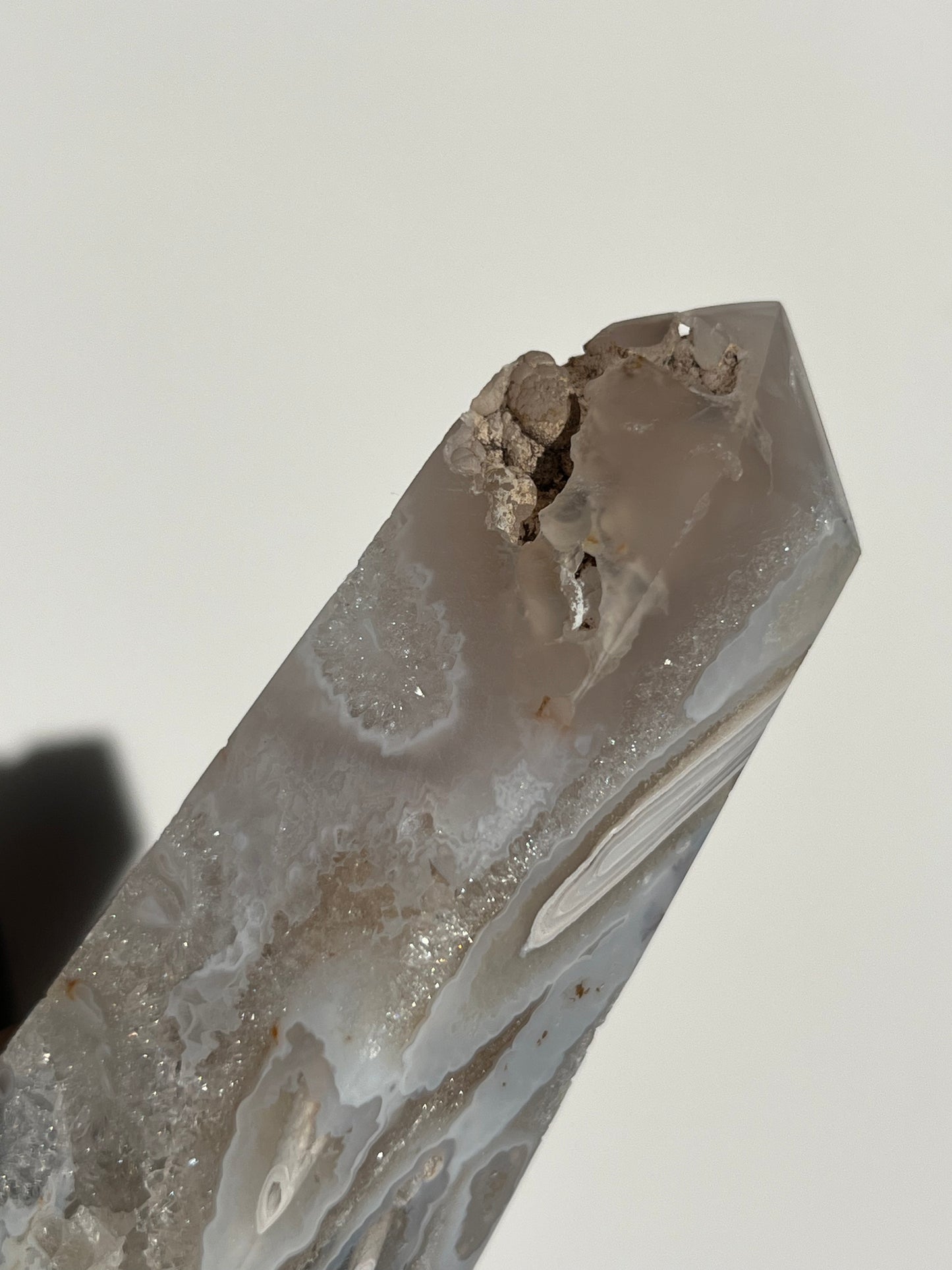 Orbicular Nebula Agate Tower with Dendritic Inclusions F