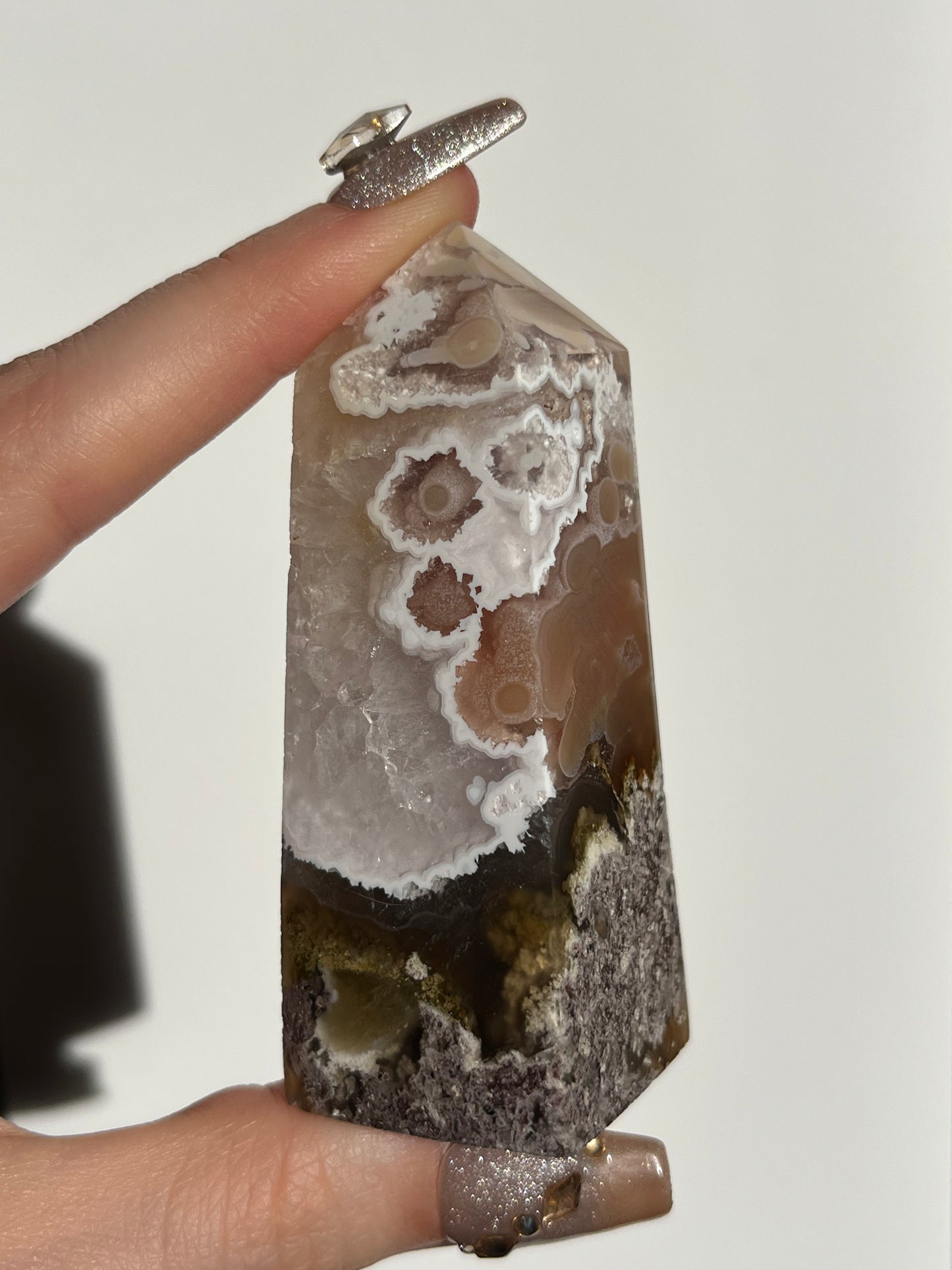 Jelly Orbicular Nebula Agate and Scenic Moss Tower G