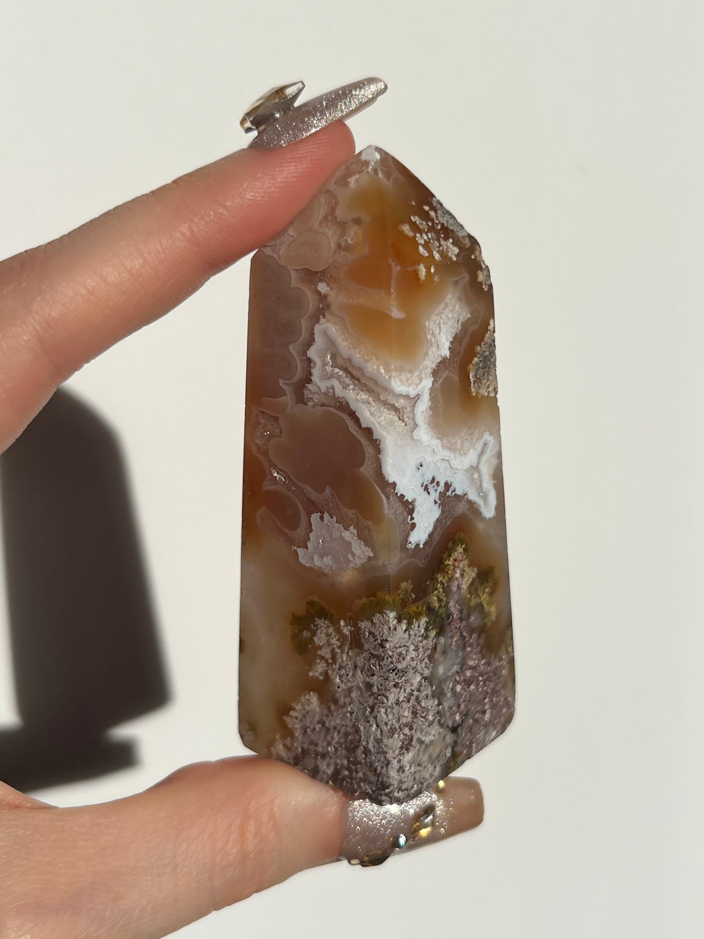 Druzy Nebula Agate and Scenic Moss Tower H