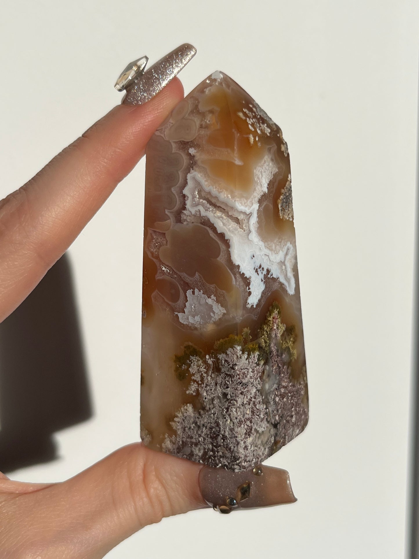 Druzy Nebula Agate and Scenic Moss Tower H