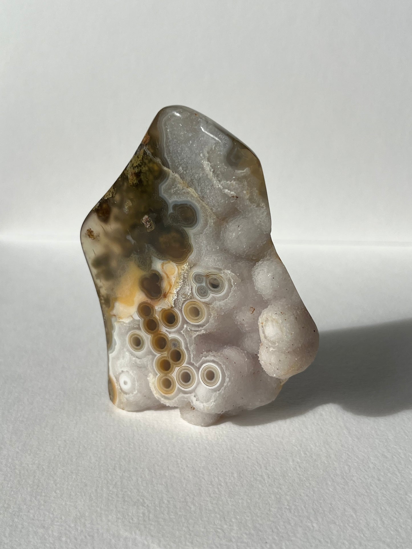 Orbicular Nebula Agate with Scenic Moss Standing Freeform A