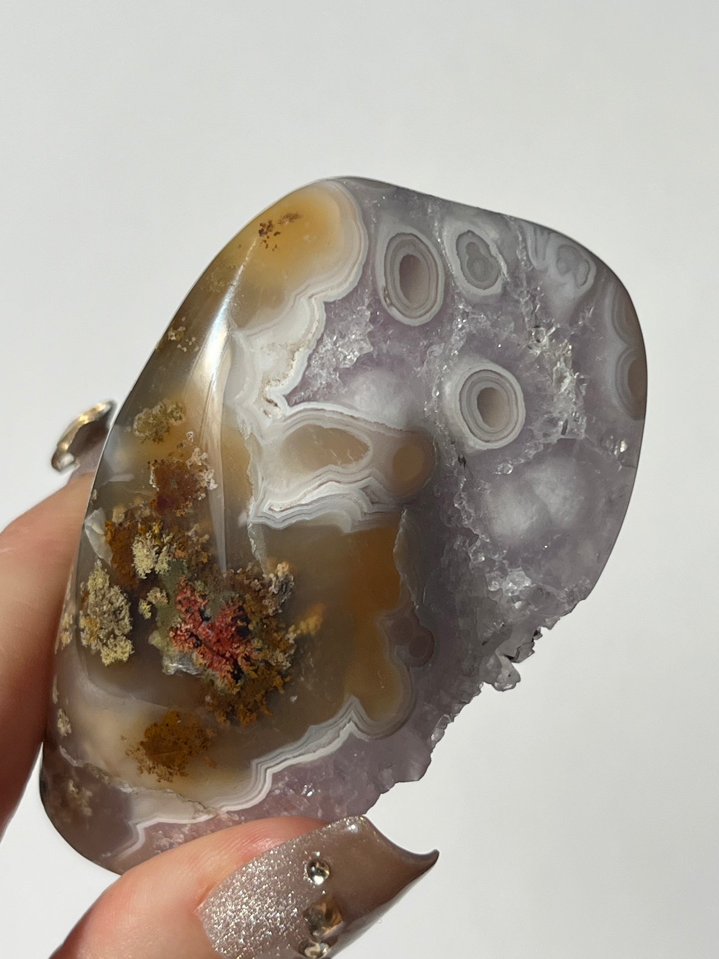 Orbicular Nebula Agate with Amethyst Freeform B