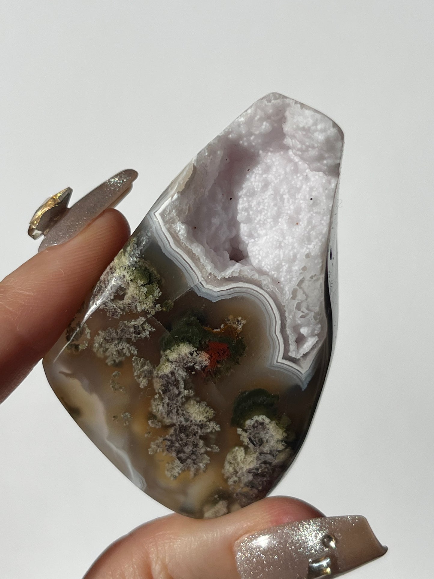 Druzy Nebula Agate Freeform with Red Moss Inclusions C