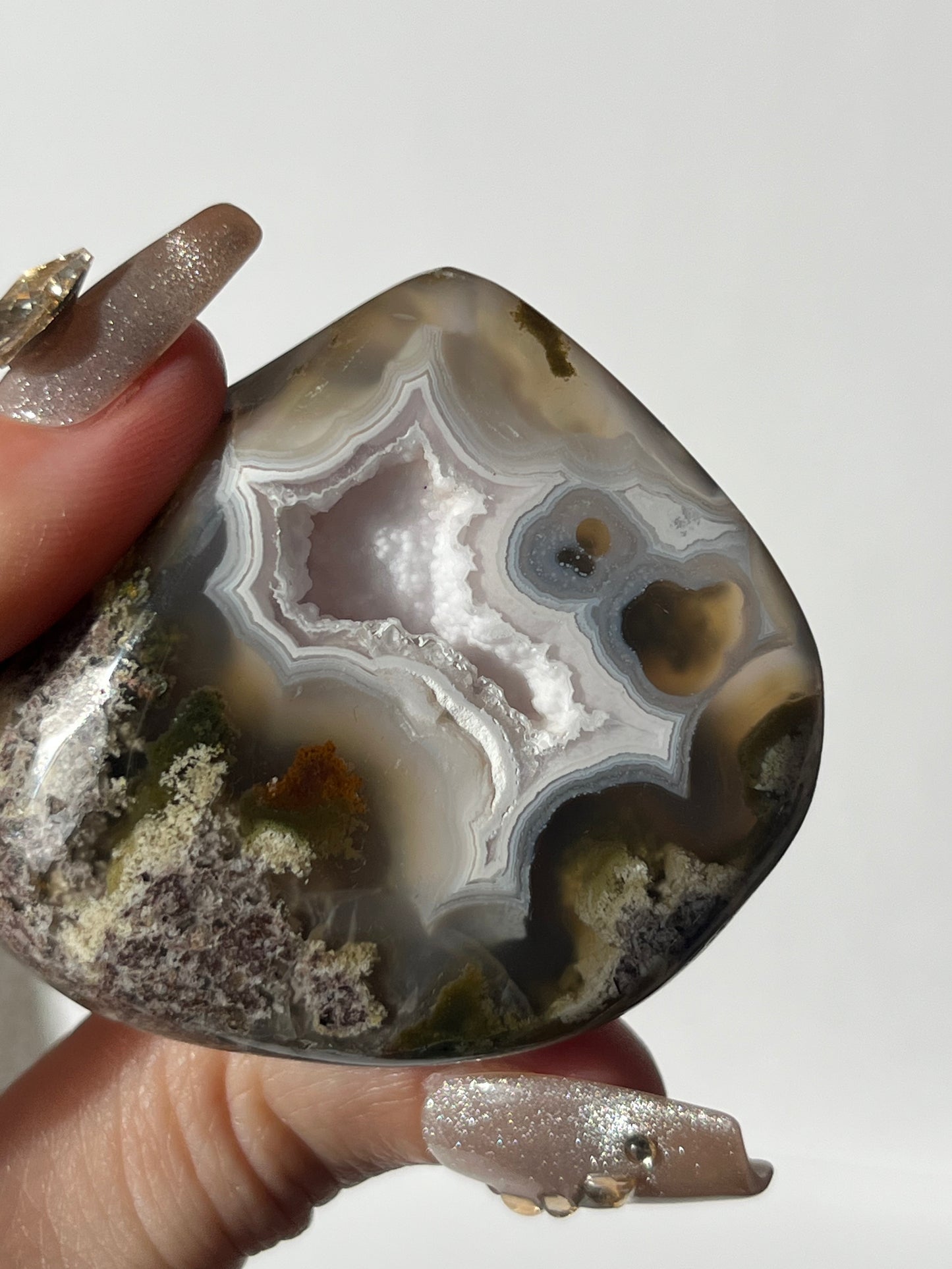Druzy Nebula Agate Freeform with Red Moss Inclusions C
