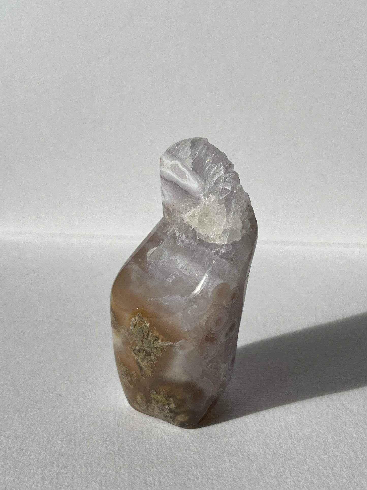 Orbicular Nebula Agate with Amethyst Standing Freeform D