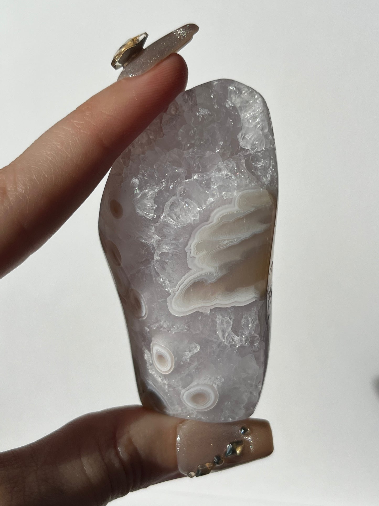 Orbicular Nebula Agate with Amethyst Standing Freeform D