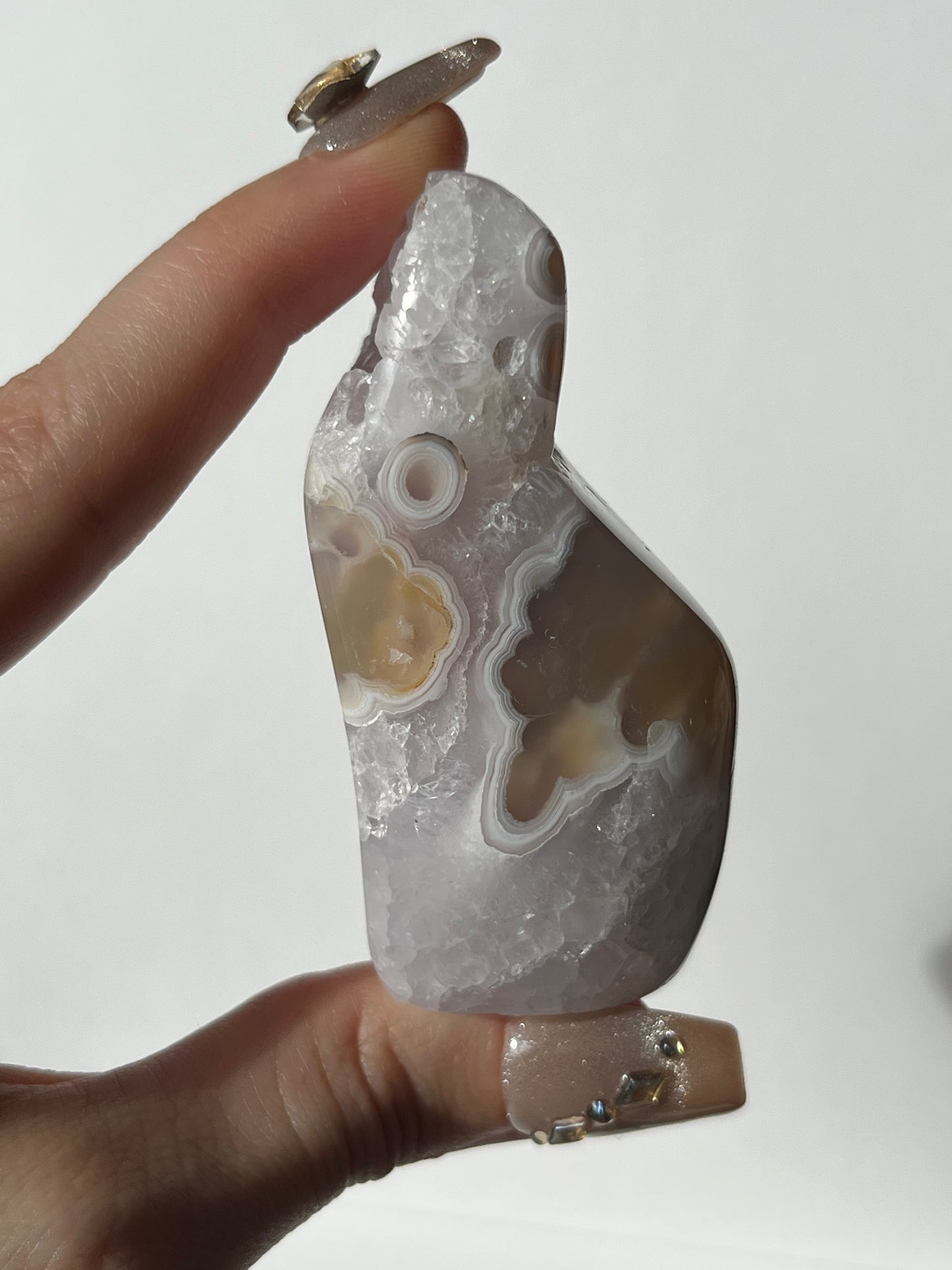 Orbicular Nebula Agate with Amethyst Standing Freeform D