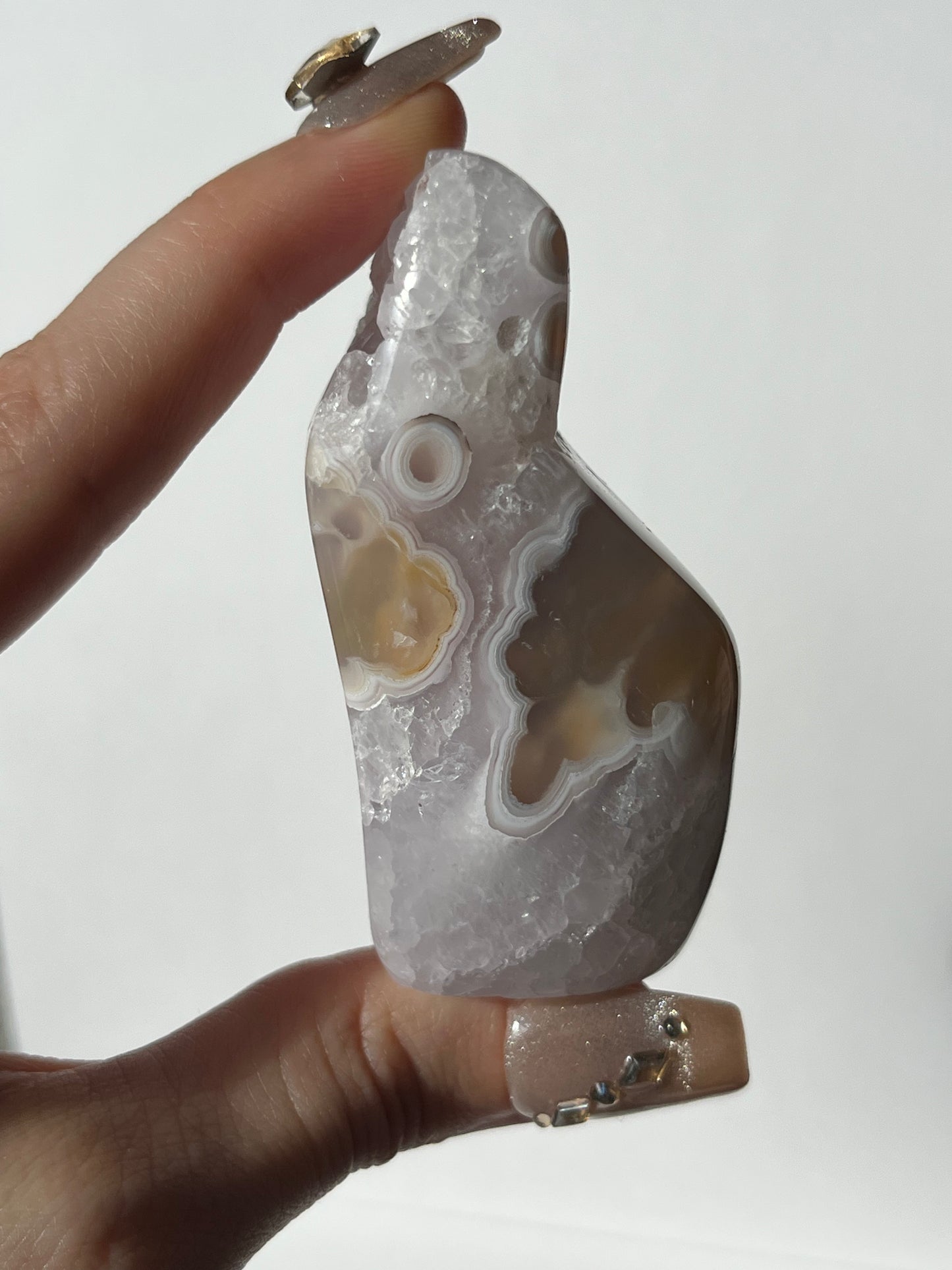 Orbicular Nebula Agate with Amethyst Standing Freeform D
