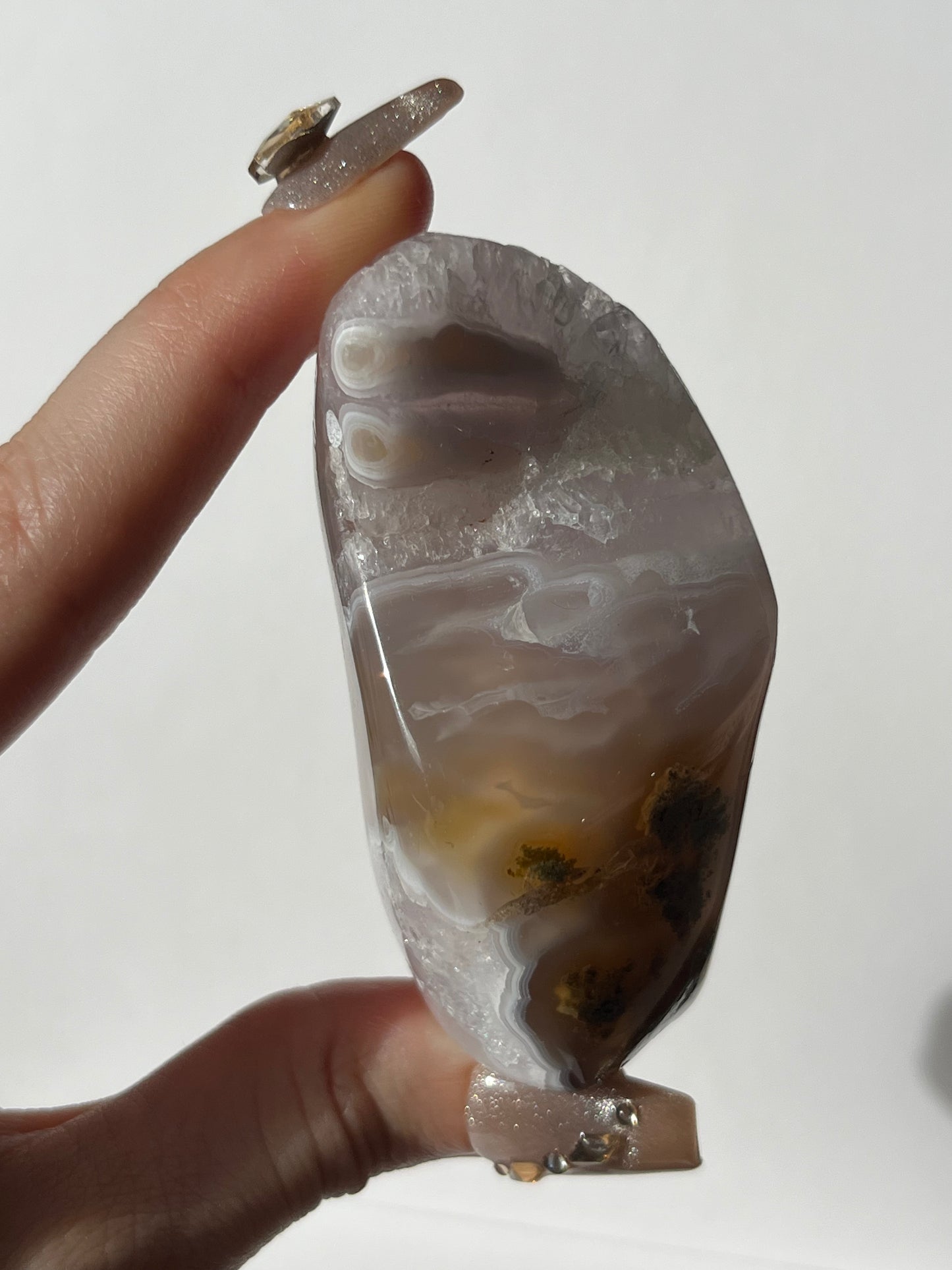 Orbicular Nebula Agate with Amethyst Standing Freeform D