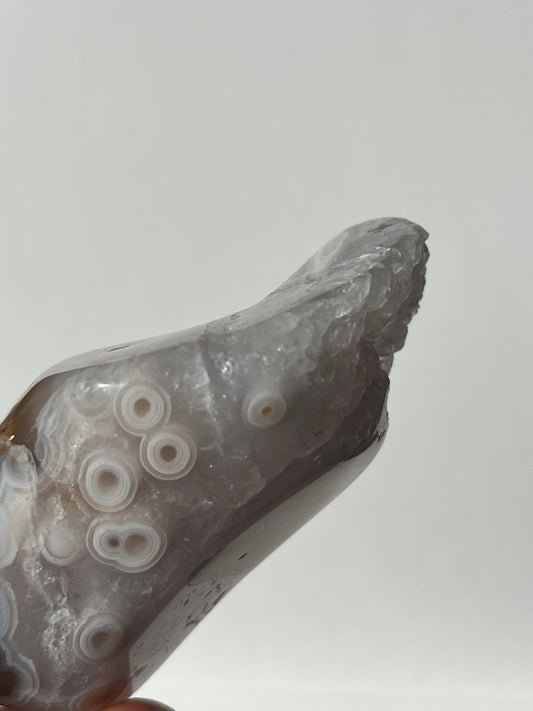 Orbicular Nebula Agate with Amethyst Standing Freeform D