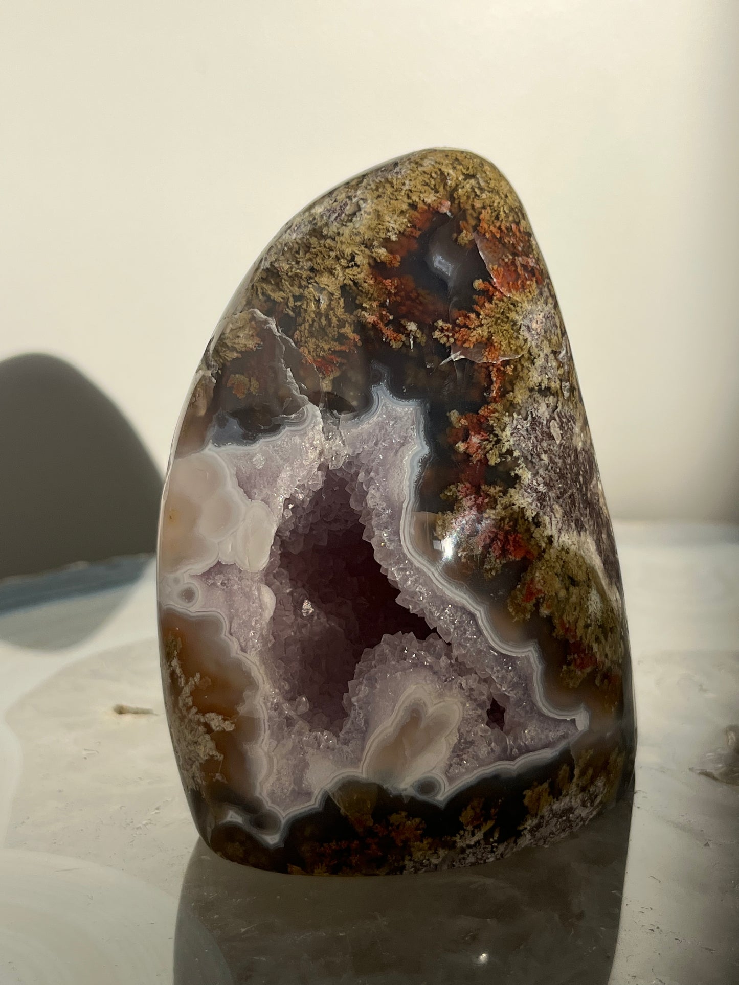 'Epoch Bloom' Nebula Agate and Multicoloured Scenic Moss with Amethyst Freeform C