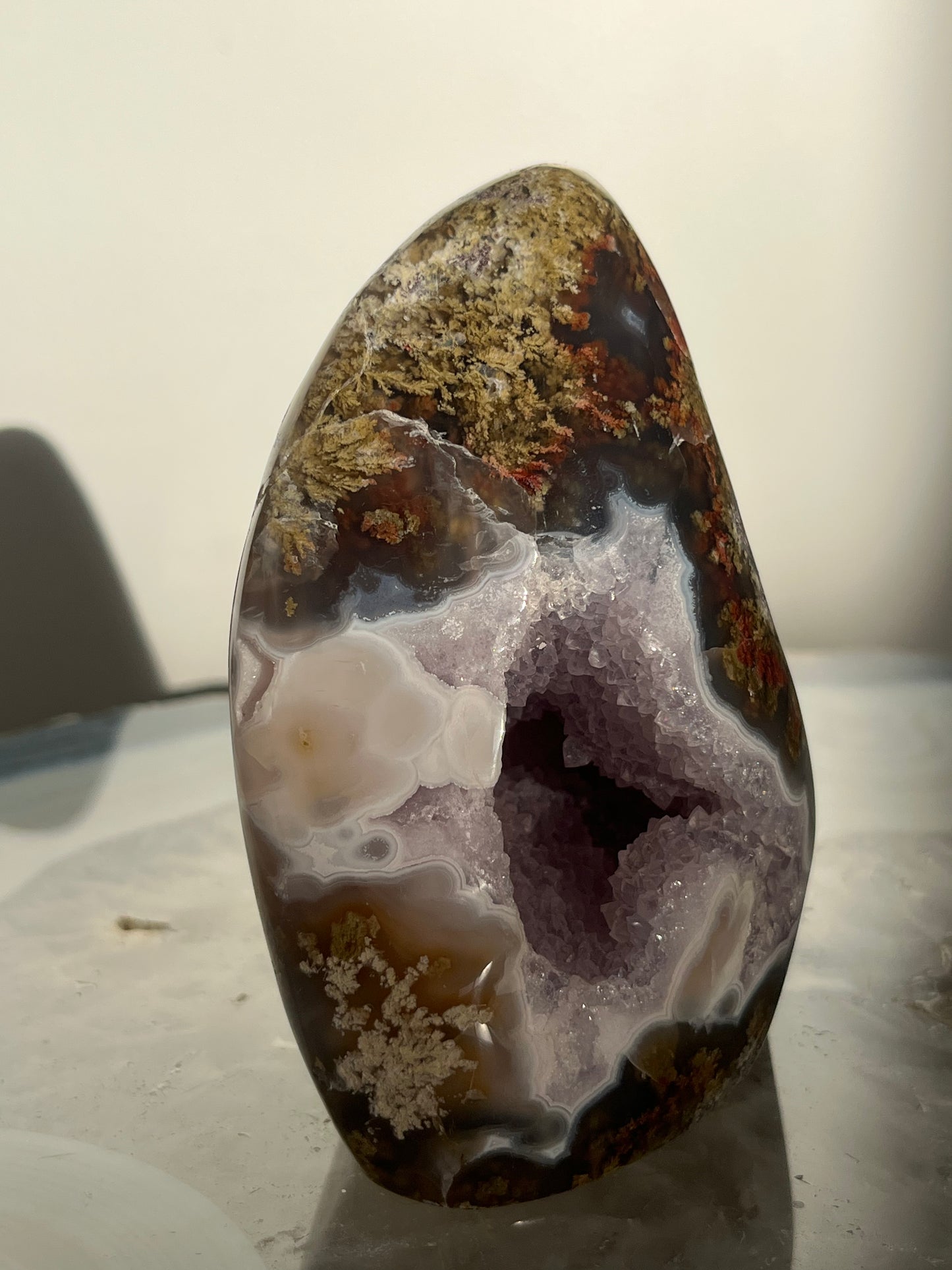 'Epoch Bloom' Nebula Agate and Multicoloured Scenic Moss with Amethyst Freeform C