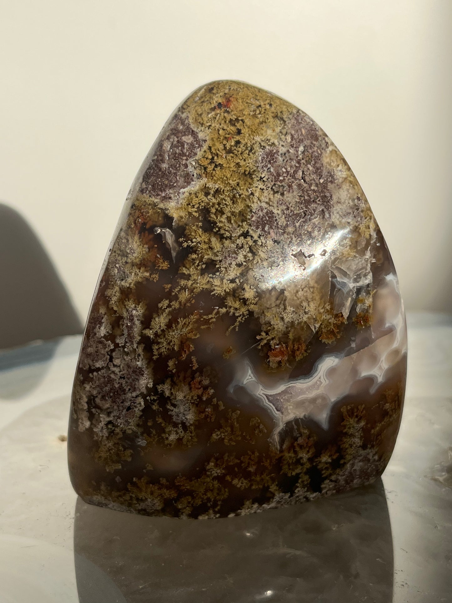 'Epoch Bloom' Nebula Agate and Multicoloured Scenic Moss with Amethyst Freeform C