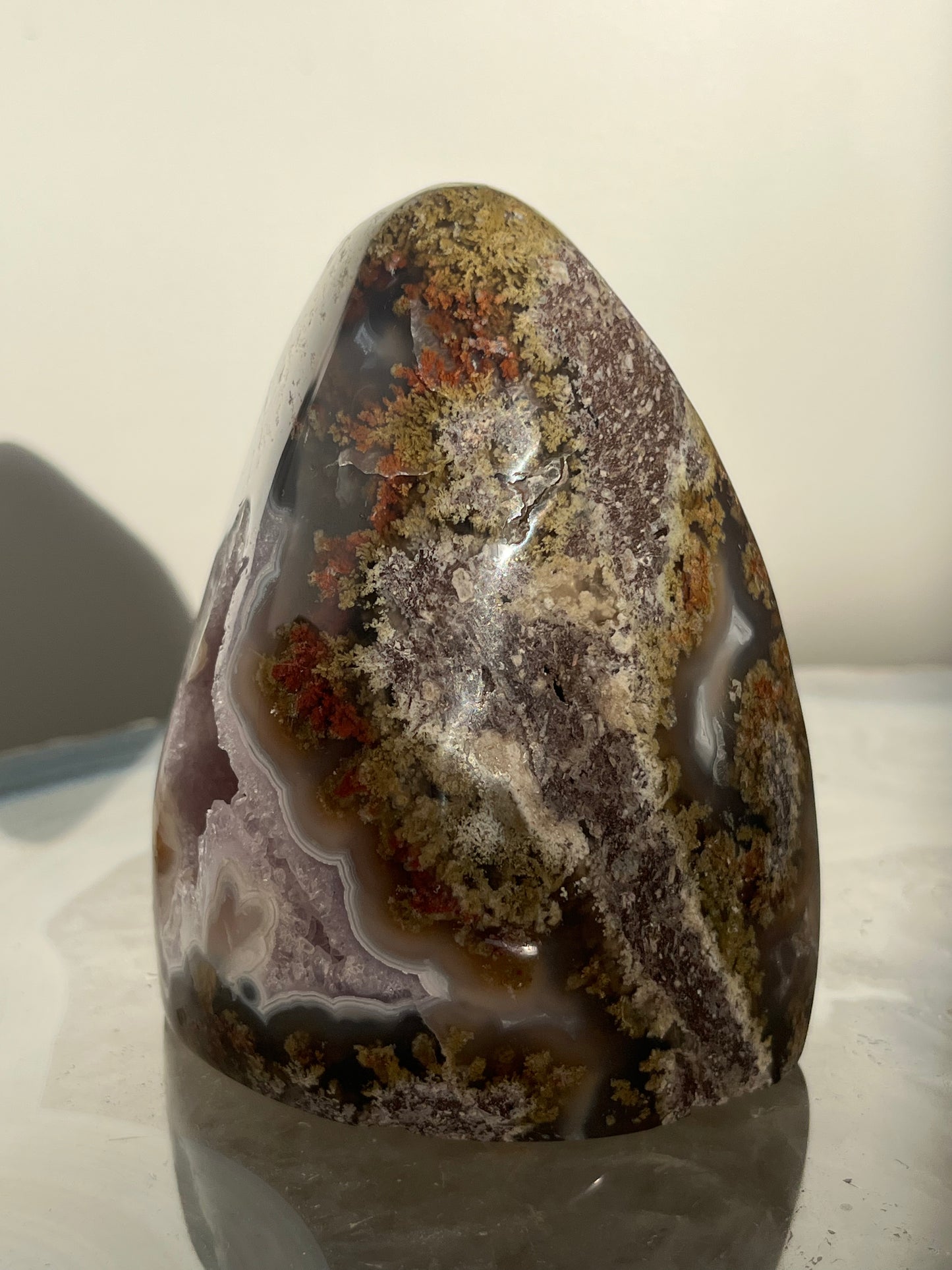 'Epoch Bloom' Nebula Agate and Multicoloured Scenic Moss with Amethyst Freeform C