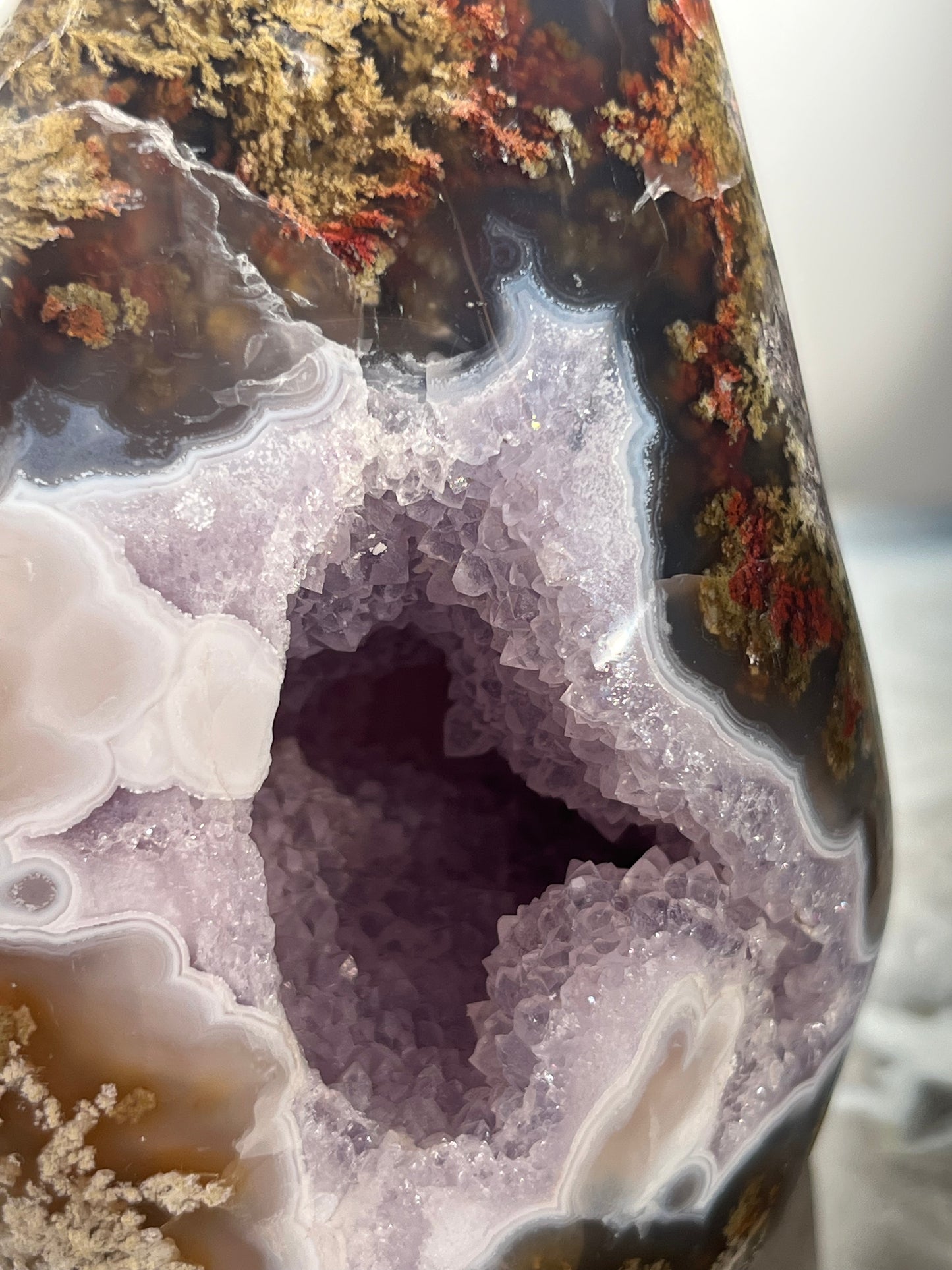 'Epoch Bloom' Nebula Agate and Multicoloured Scenic Moss with Amethyst Freeform C