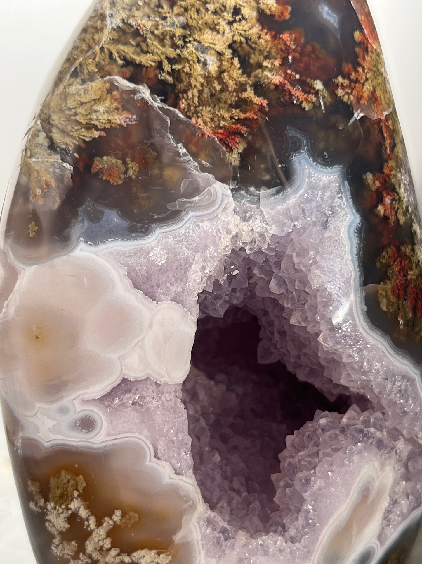'Epoch Bloom' Nebula Agate and Multicoloured Scenic Moss with Amethyst Freeform C
