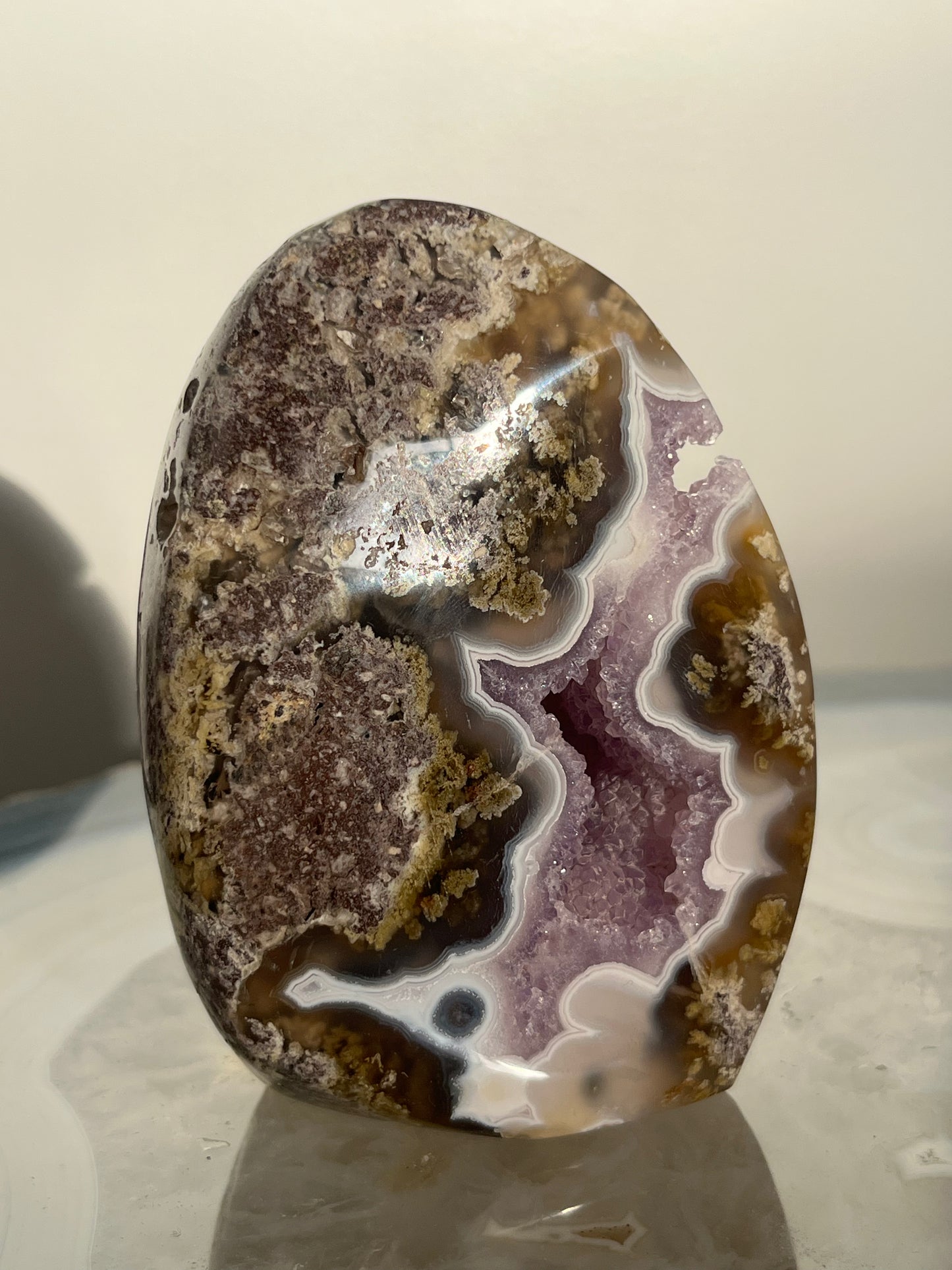 'Oracle Cavern' Nebula Agate with Amethyst Freeform D