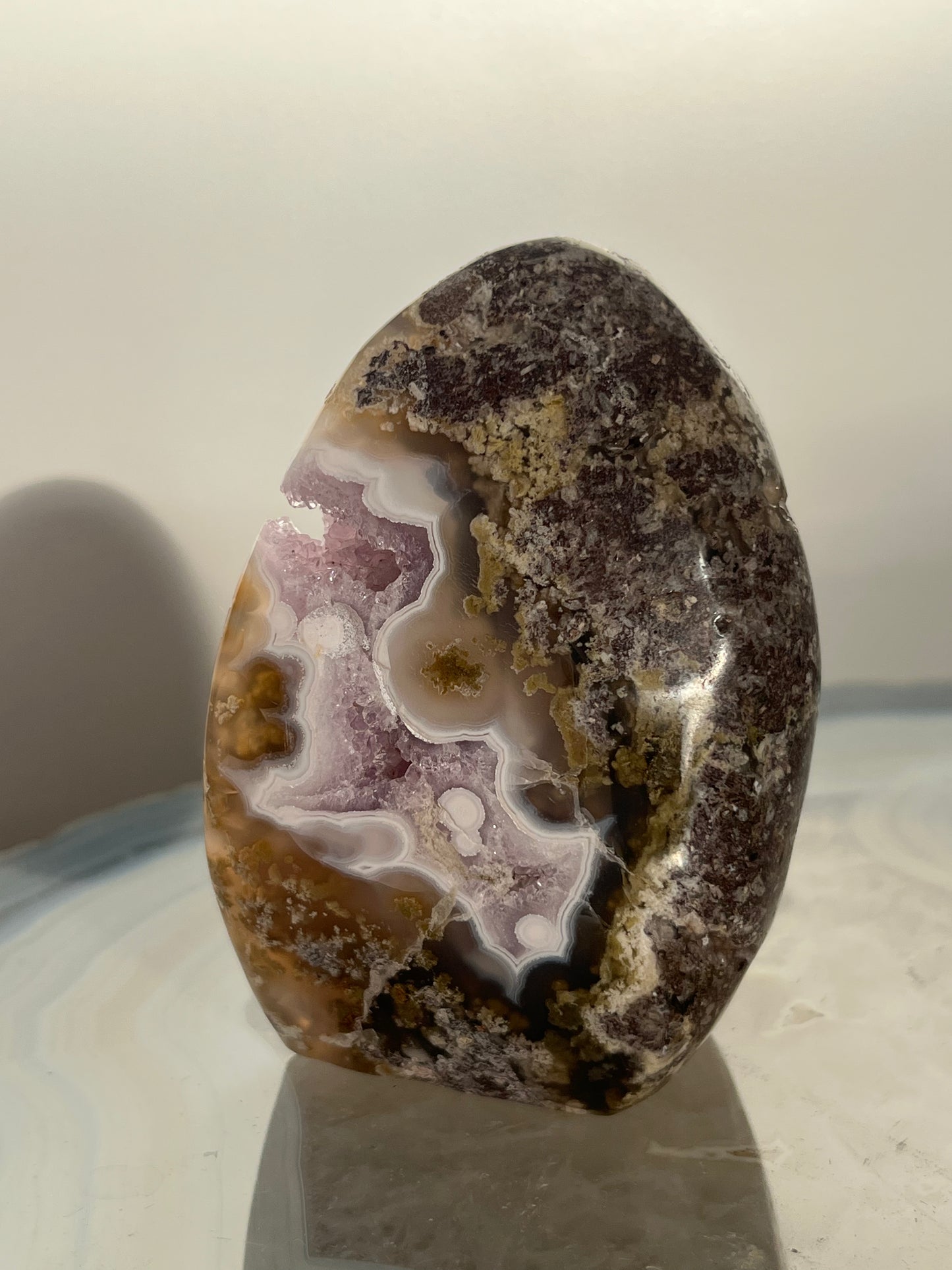 'Oracle Cavern' Nebula Agate with Amethyst Freeform D
