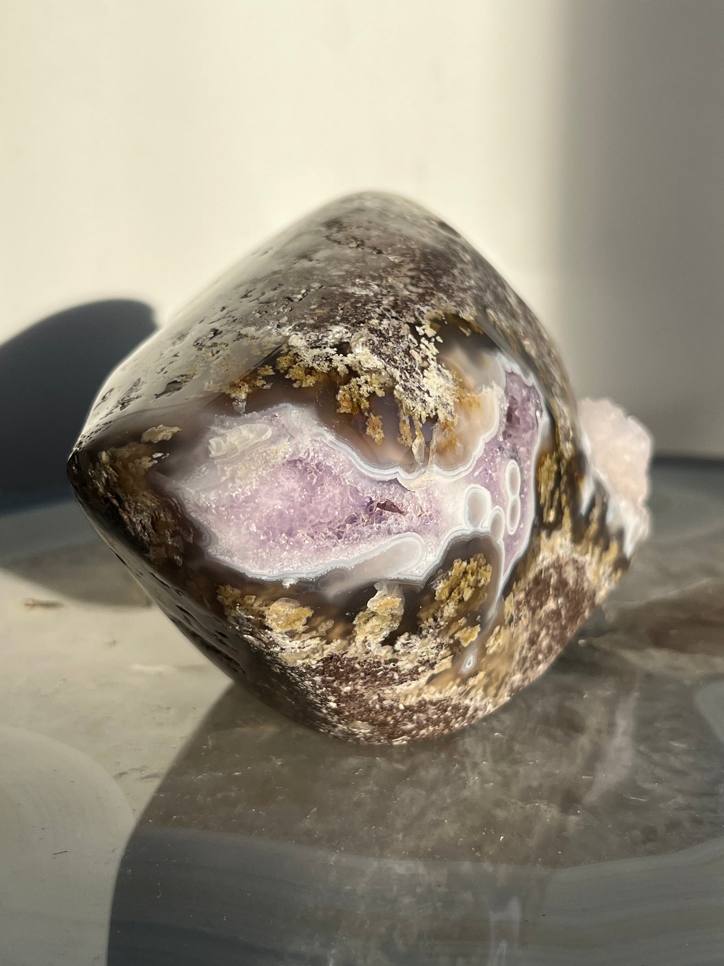 'Celestial Tides' Face Pattern Nebula Agate and Multicoloured Scenic Moss with Amethyst Freeform A