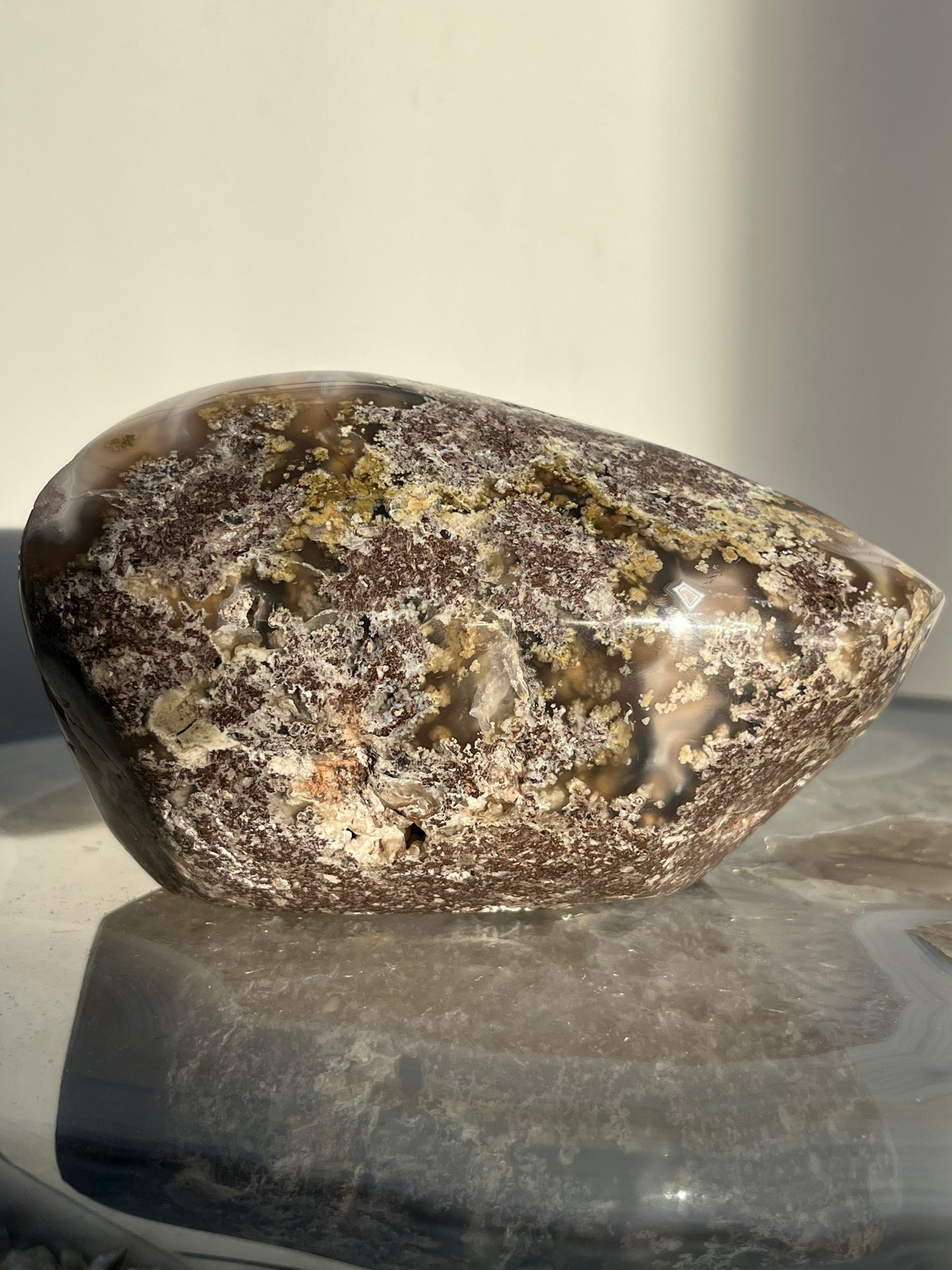 'Celestial Tides' Face Pattern Nebula Agate and Multicoloured Scenic Moss with Amethyst Freeform A