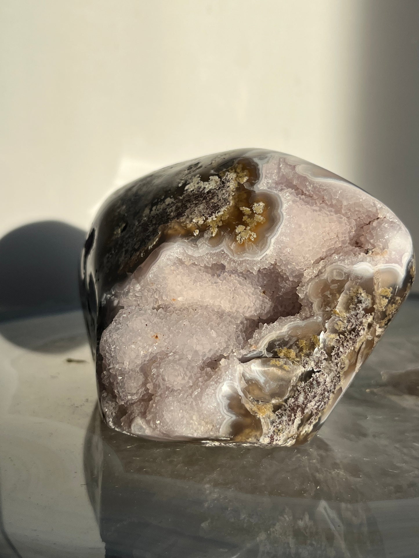 'Celestial Tides' Face Pattern Nebula Agate and Multicoloured Scenic Moss with Amethyst Freeform A